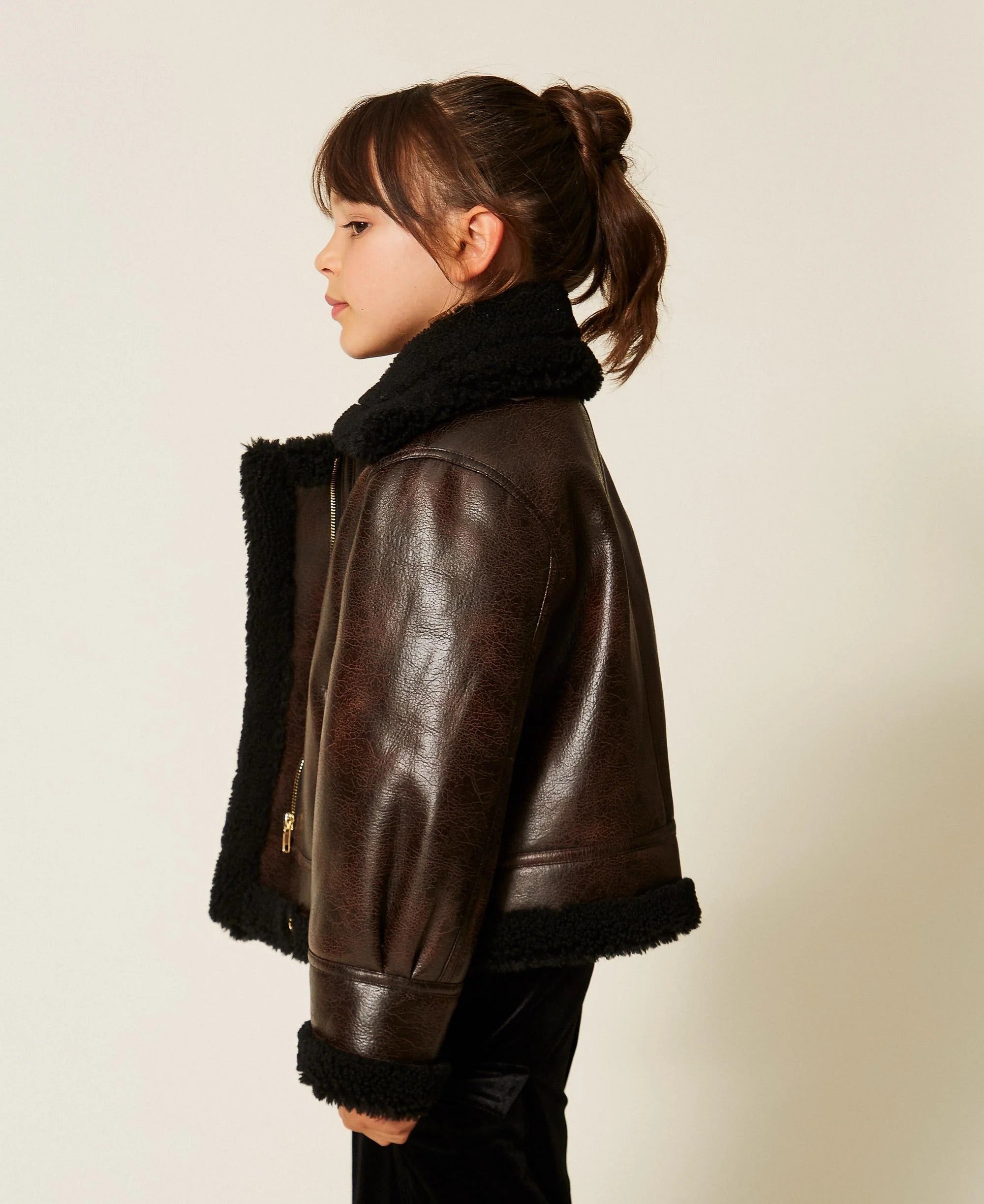 Bomber effetto pelle con faux fur moro/nero 262GJ2030 13820 TWINSET 