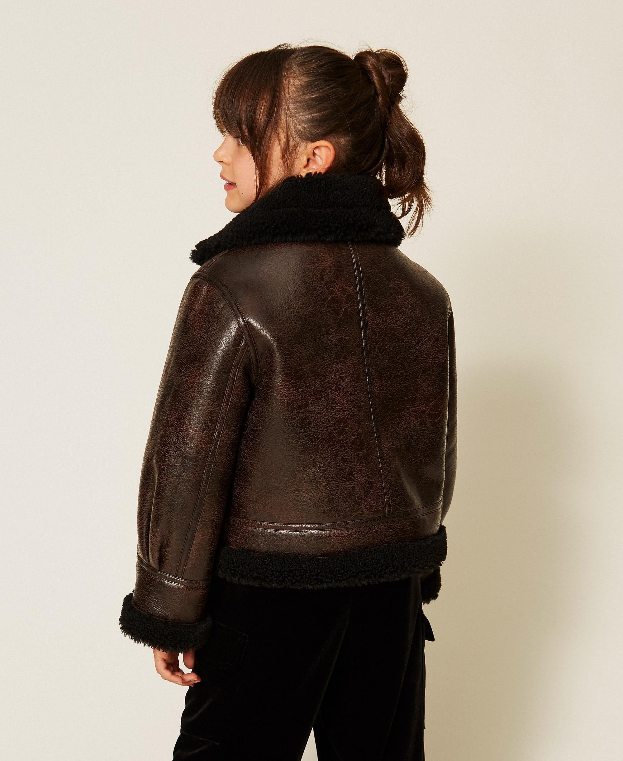 Bomber effetto pelle con faux fur moro/nero 262GJ2030 13820 TWINSET 