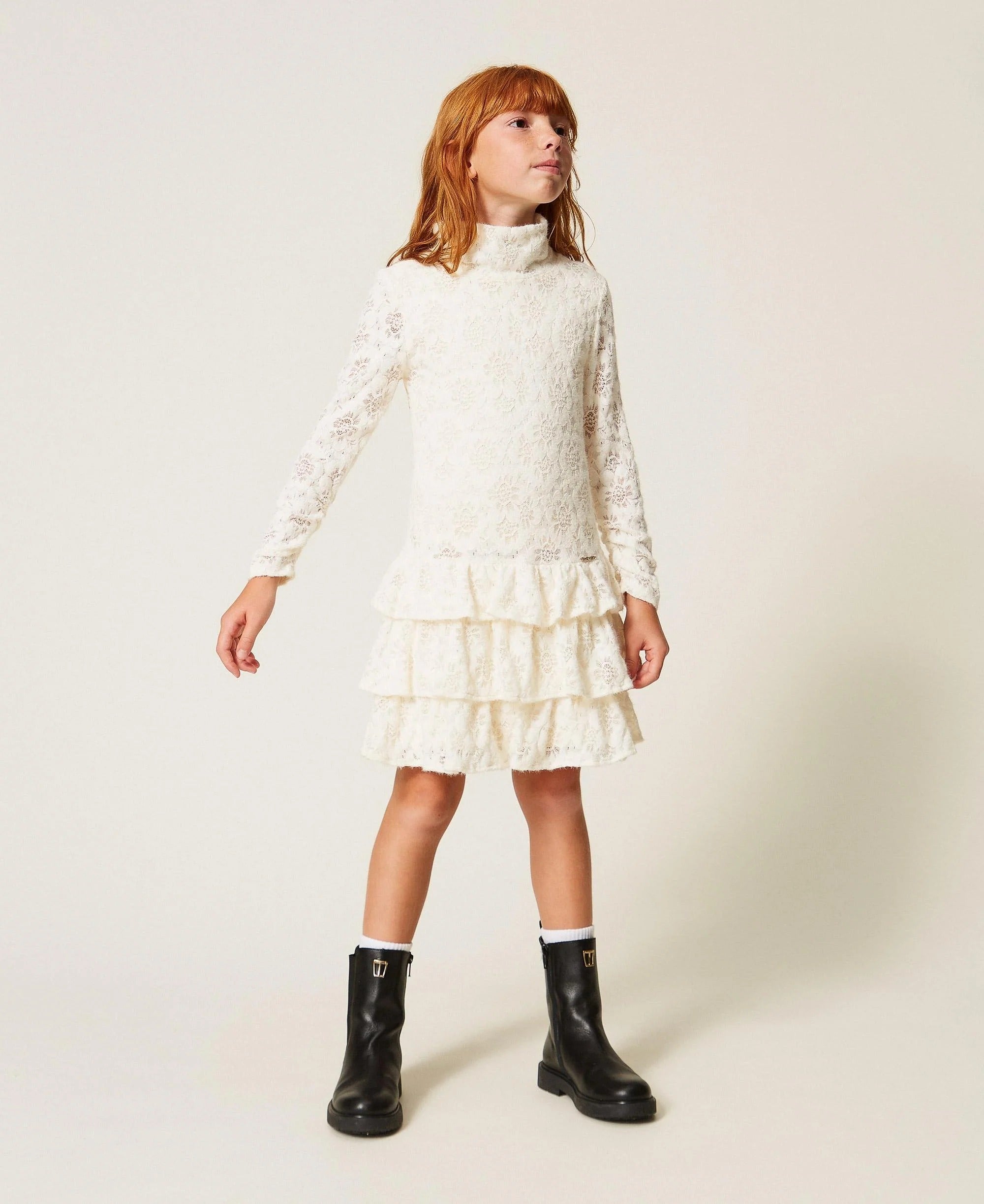 Abito corto in pizzo con balze bianco neve 262GJ2190 00282 TWINSET 