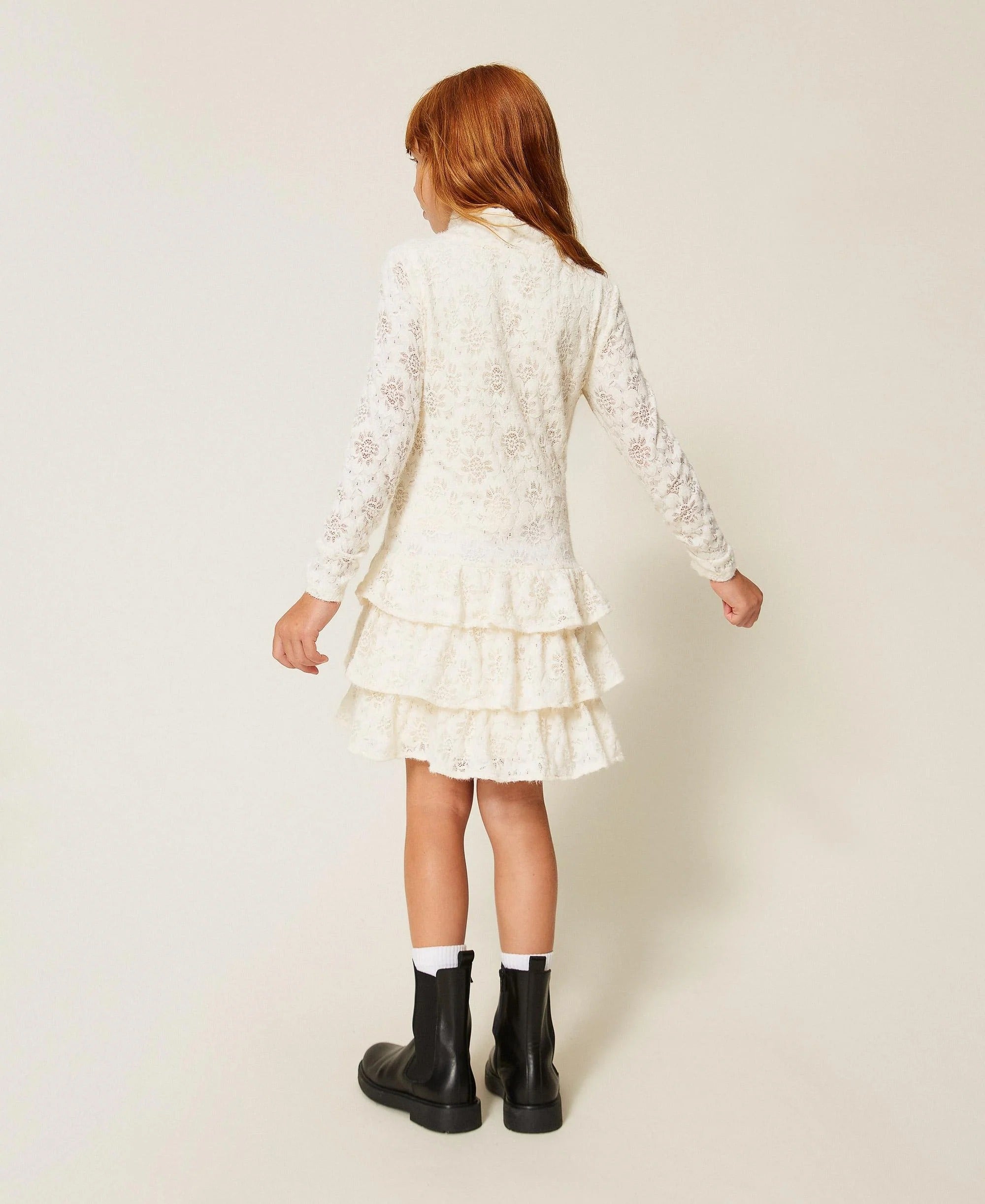 Abito corto in pizzo con balze bianco neve 262GJ2190 00282 TWINSET 