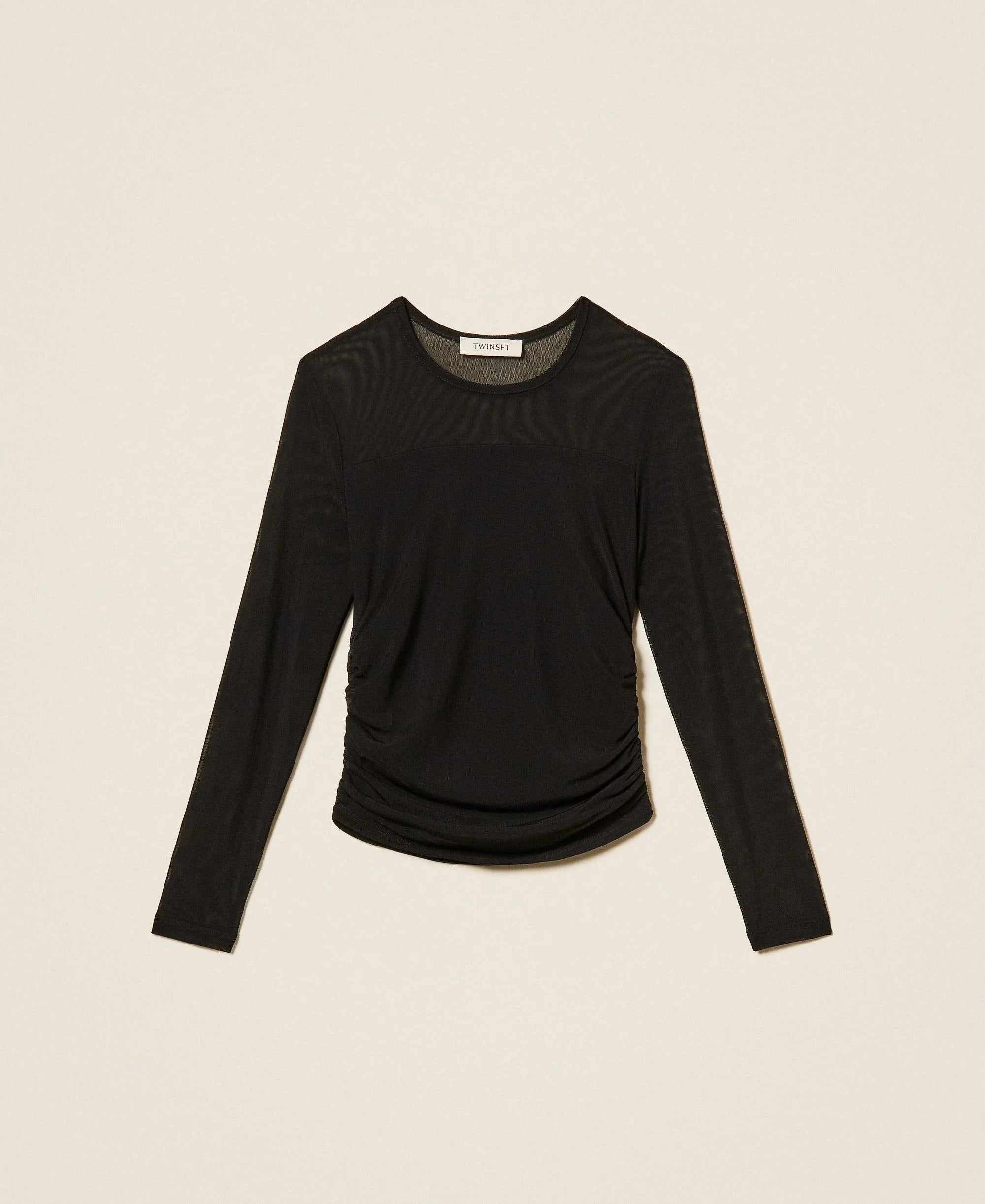T-shirt in tulle con arricciatura nera 262GJ2251 00006 TWINSET 