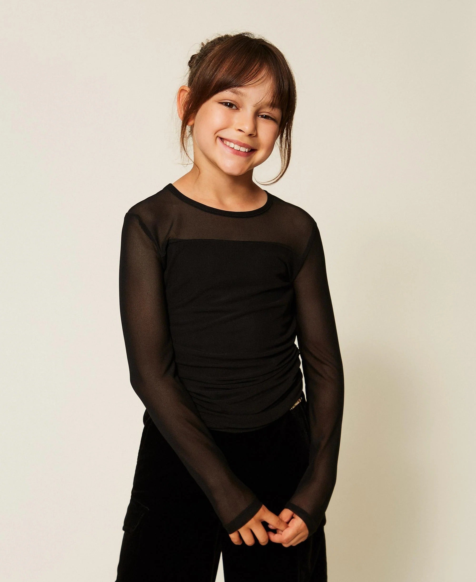 T-shirt in tulle con arricciatura nera 262GJ2251 00006 TWINSET 