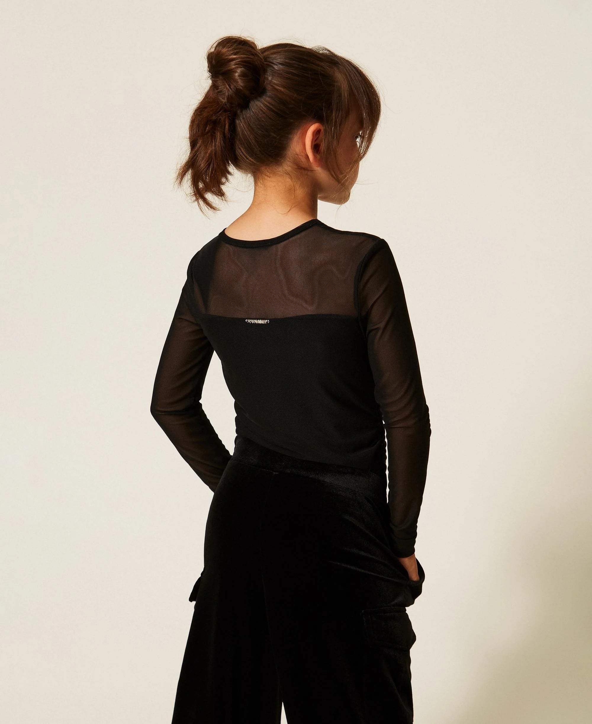 T-shirt in tulle con arricciatura nera 262GJ2251 00006 TWINSET 