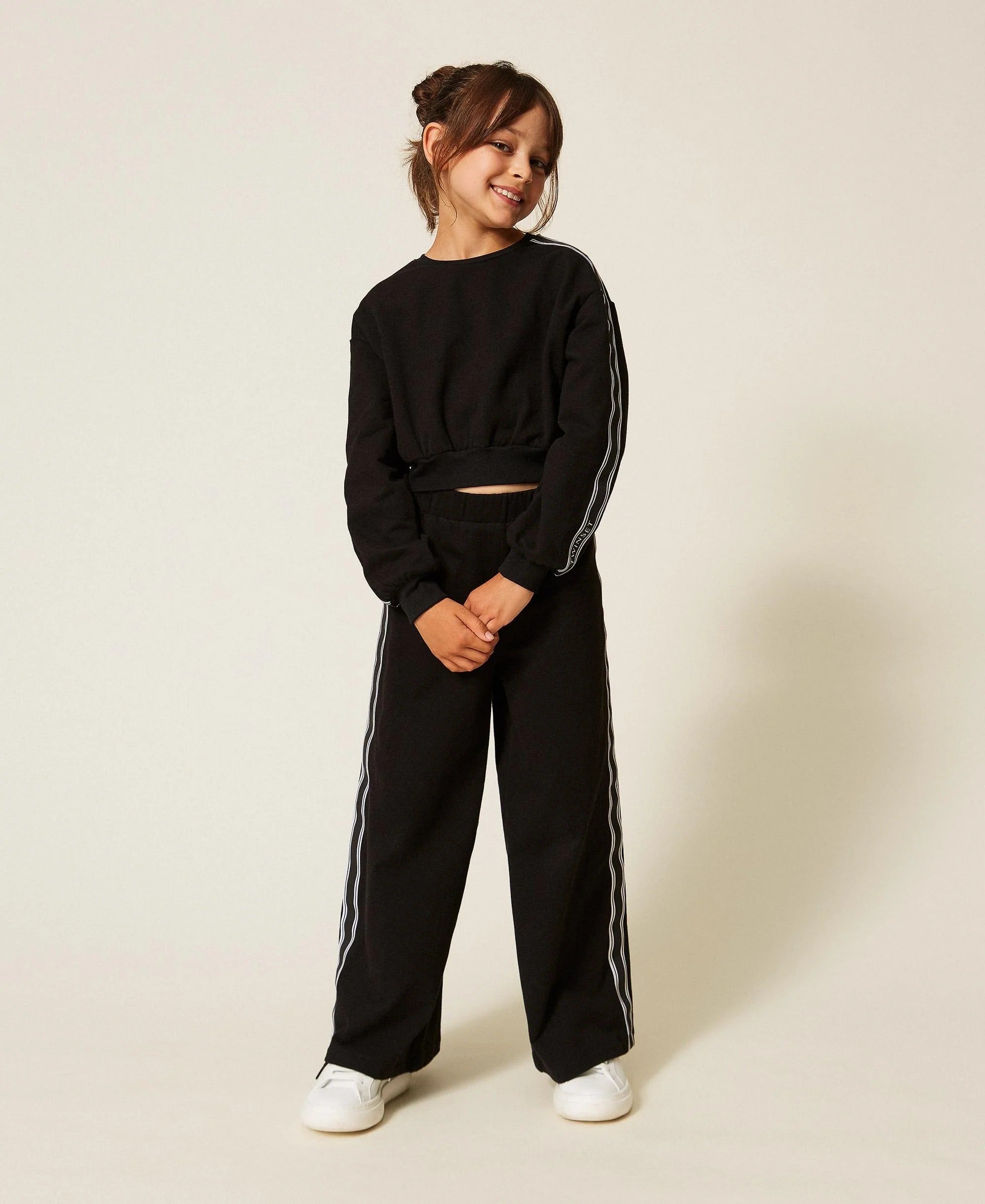 Pantaloni a palazzo in felpa con logo nero 262GJ2281 00006 TWINSET 