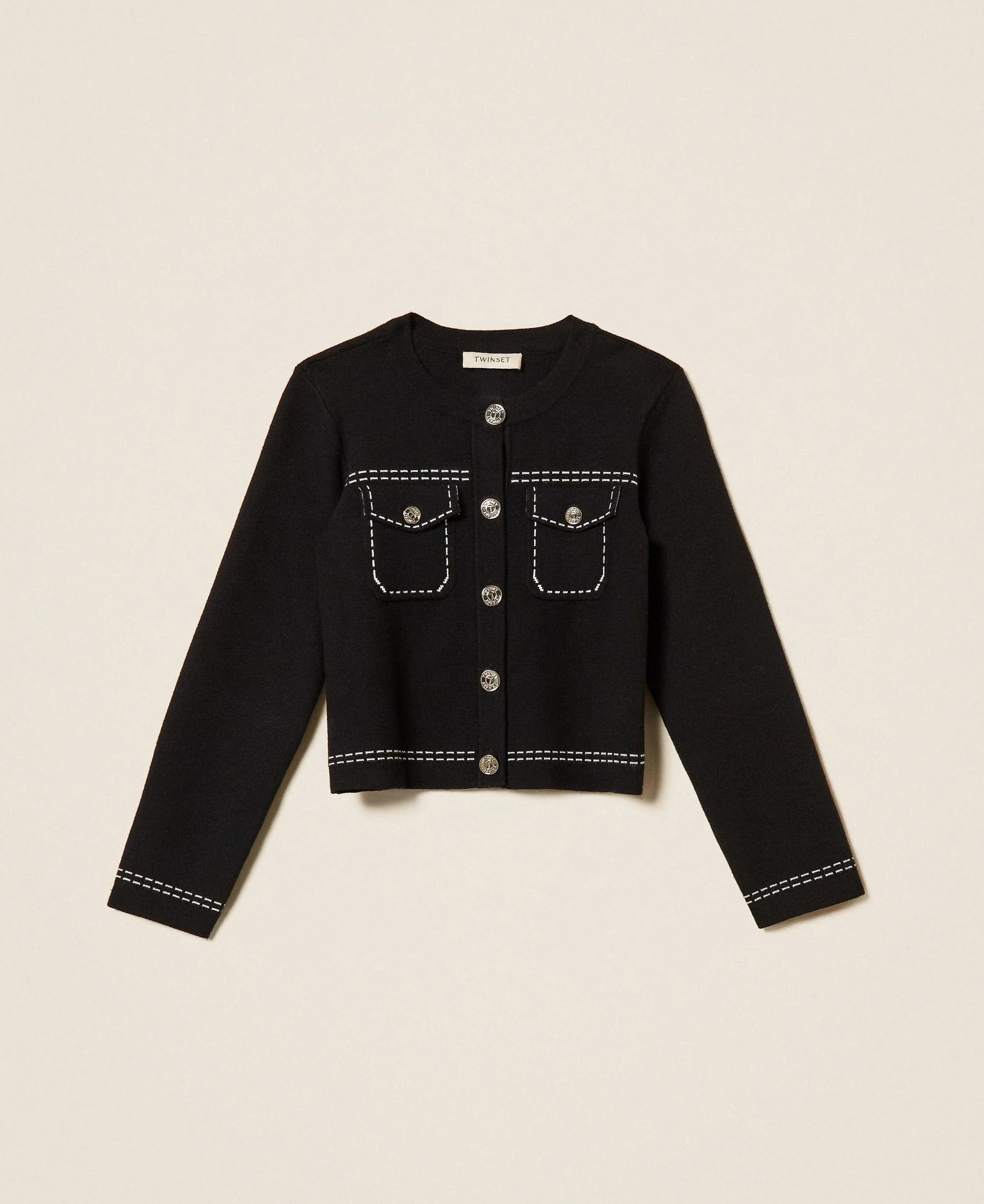 Giacca in maglia con impunture nera 262GJ3020 13894 TWINSET 