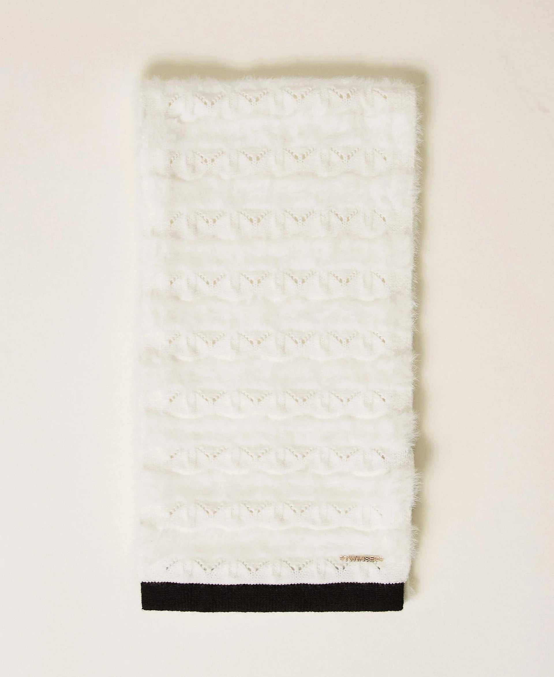 Sciarpa in maglia traforata bianco neve/nero 262GJ501C NEVE/NERO TWINSET 