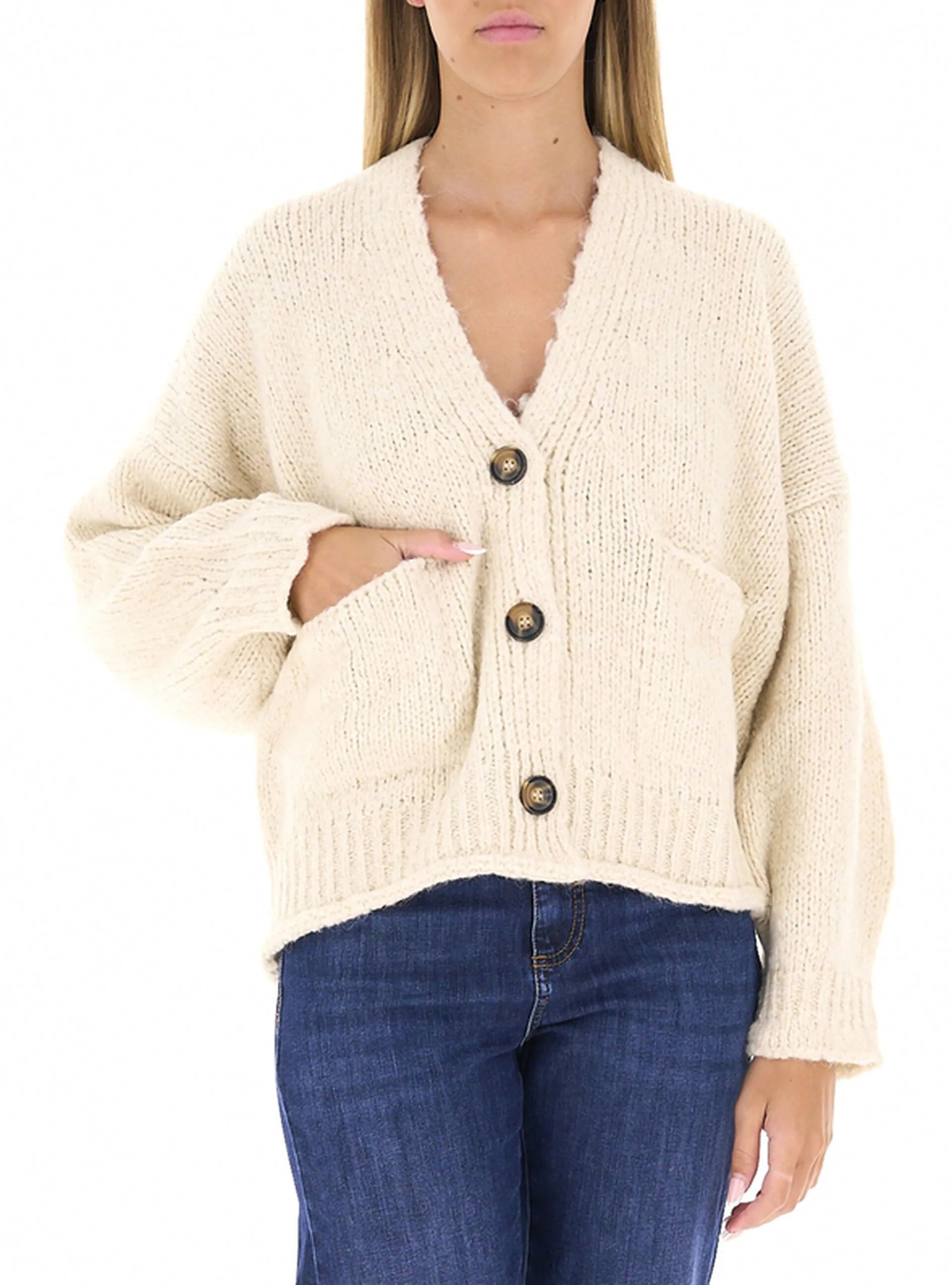 Cardigan Over con Bottoni  naturale 3AC3007 NATURALE VICOLO 