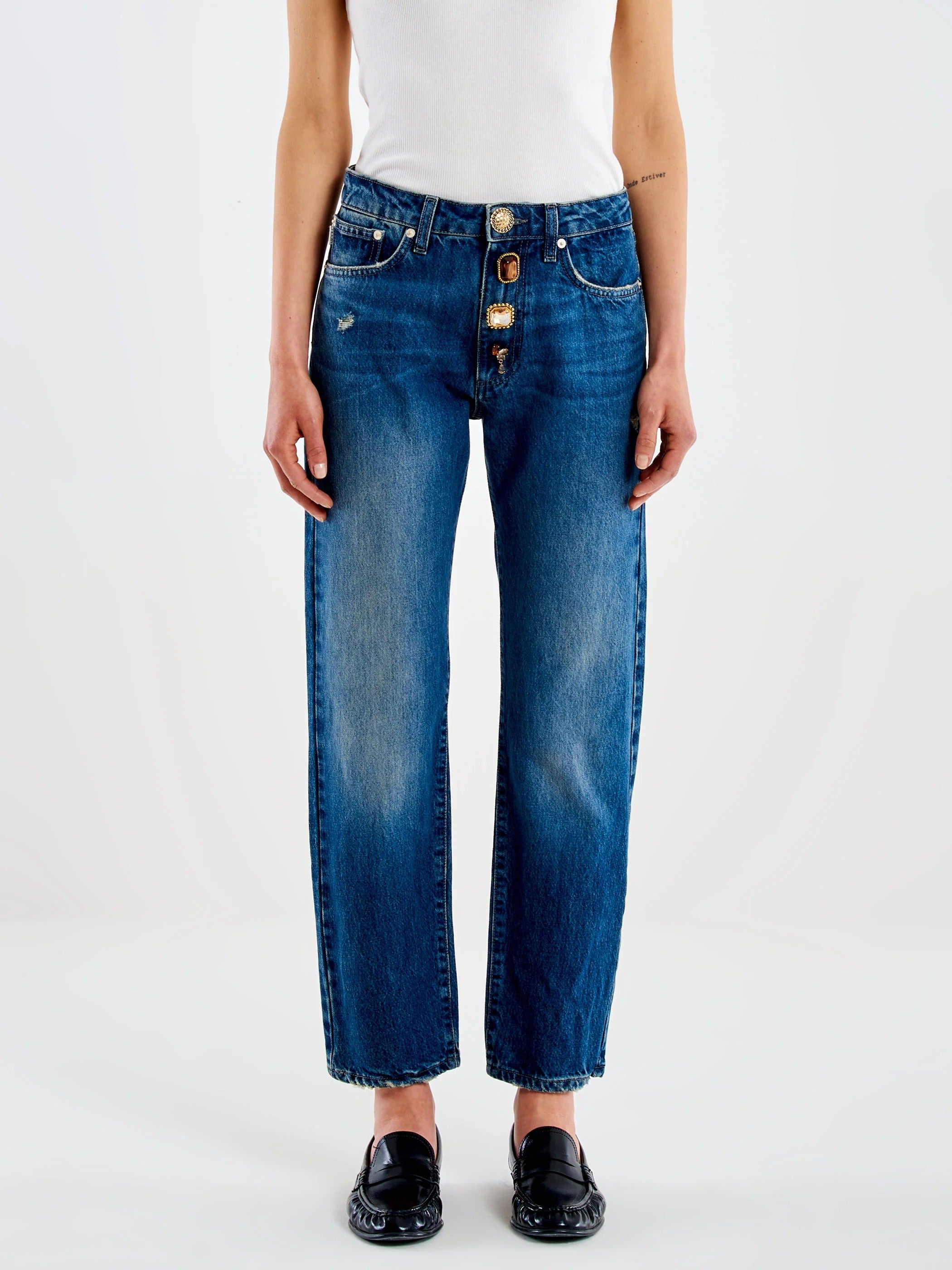 Jeans Zoe Blu Bottoni Gioiello DAC5099 DENIM BLU VICOLO 