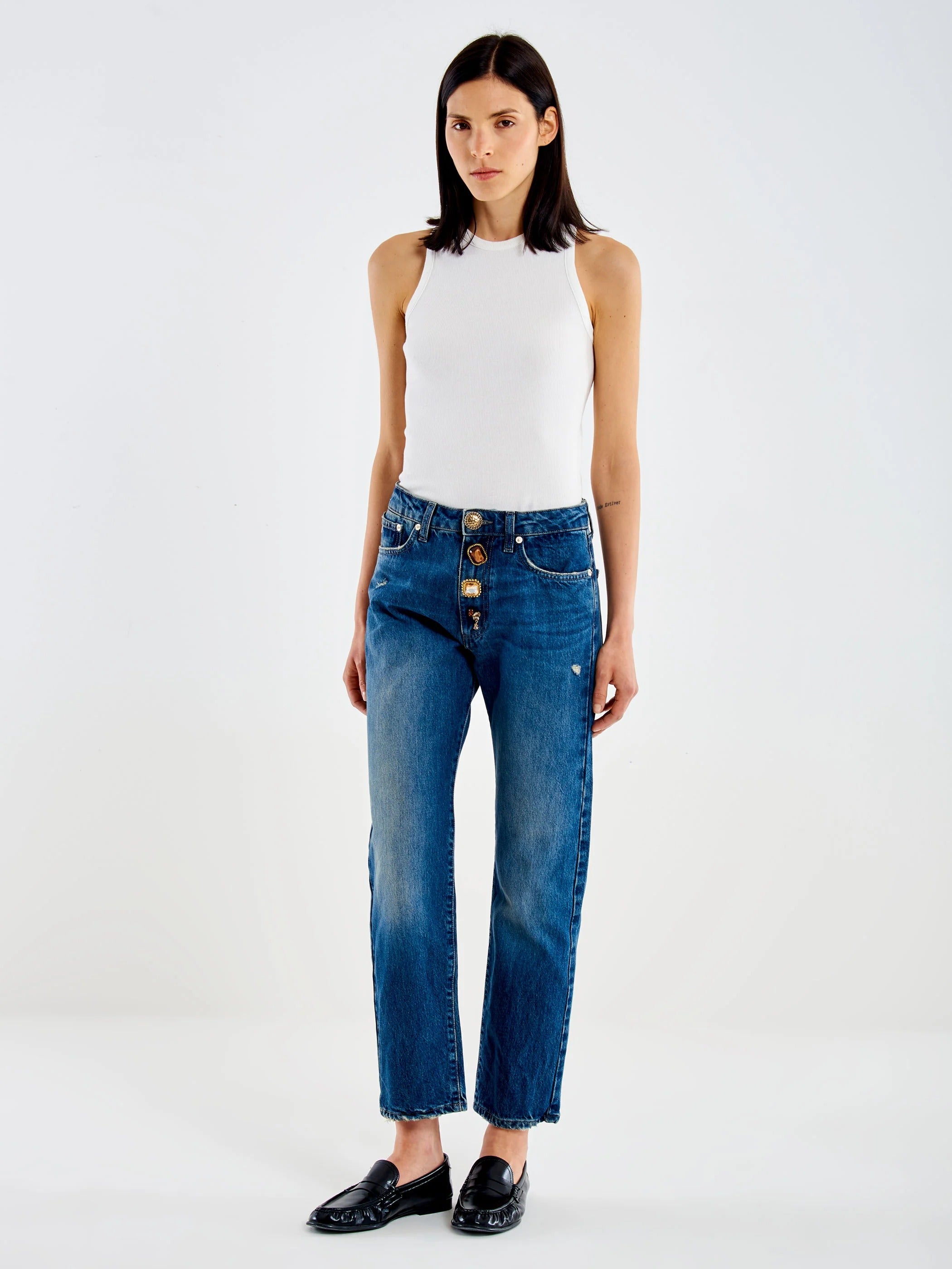Jeans Zoe Blu Bottoni Gioiello DAC5099 DENIM BLU VICOLO 