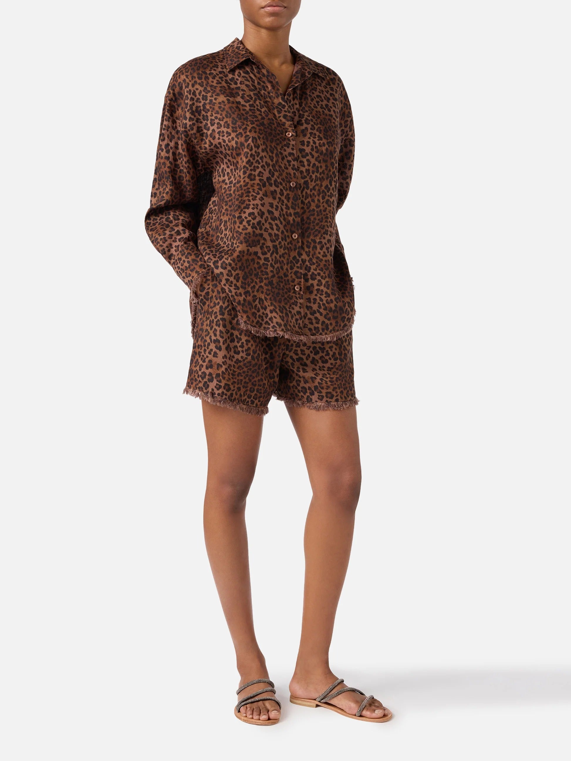 Camicia Cristal in lino con stampa leopardata CYS0001 07842L MC2 SAINT BARTH 