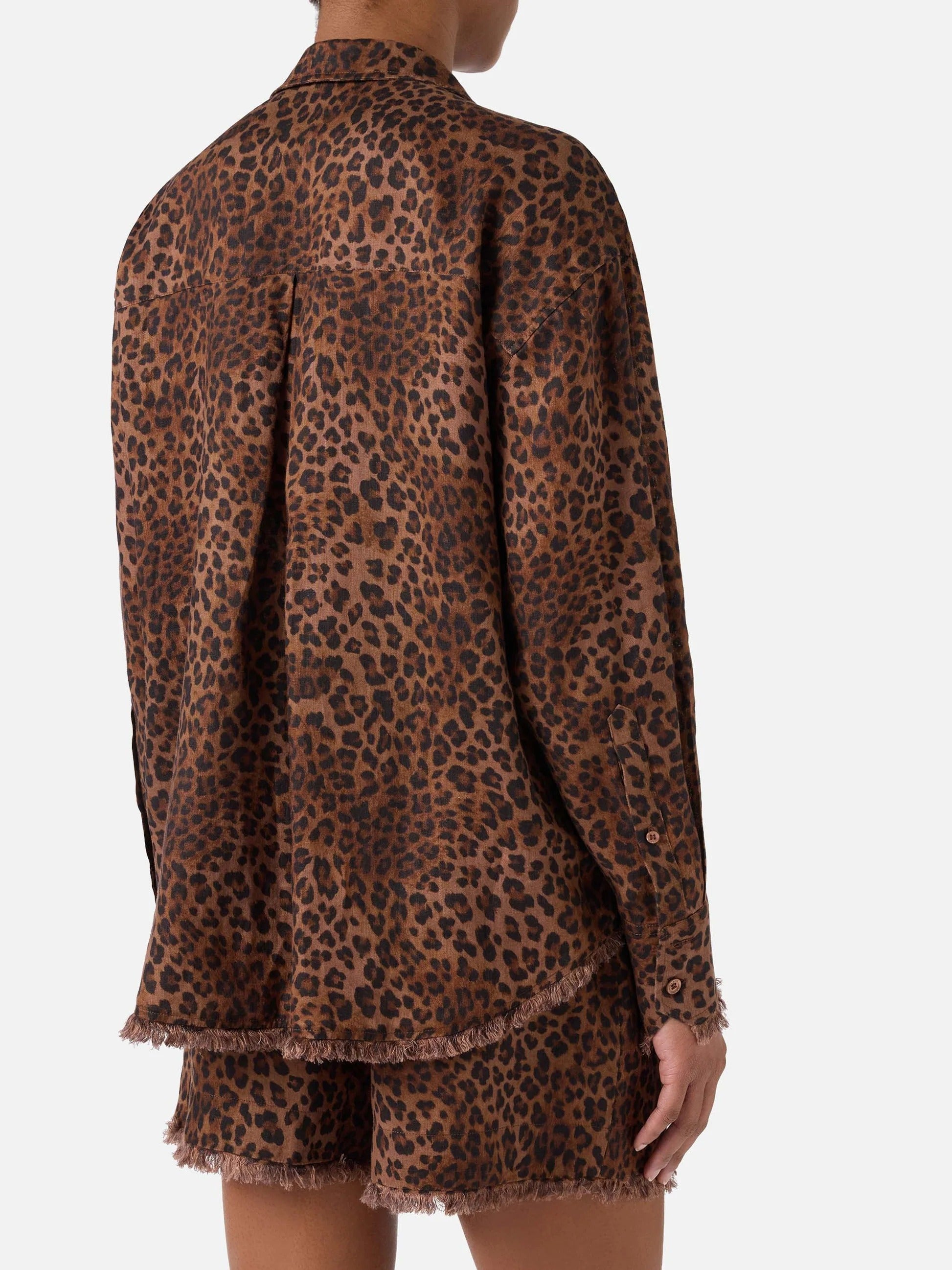 Camicia Cristal in lino con stampa leopardata CYS0001 07842L MC2 SAINT BARTH 