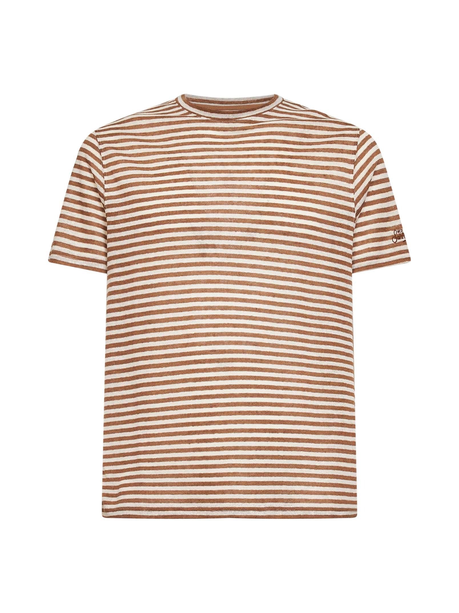 MC2 SAINT BARTH<BR/>T-shirt Dover in misto lino a righe marrone e panna con ricamo logo DOV0010 01240L MC2 SAINT BARTH 