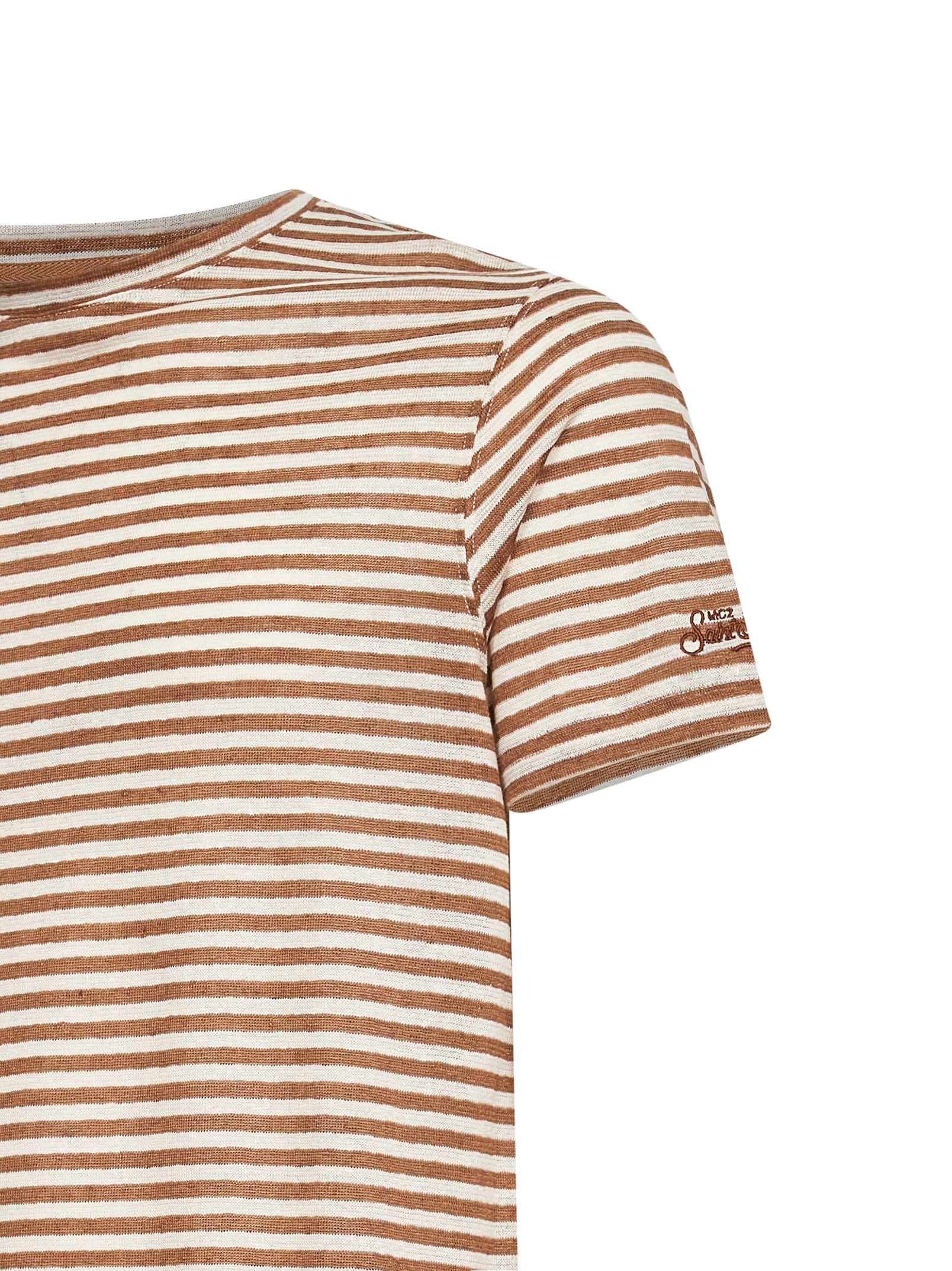 MC2 SAINT BARTH<BR/>T-shirt Dover in misto lino a righe marrone e panna con ricamo logo DOV0010 01240L MC2 SAINT BARTH 