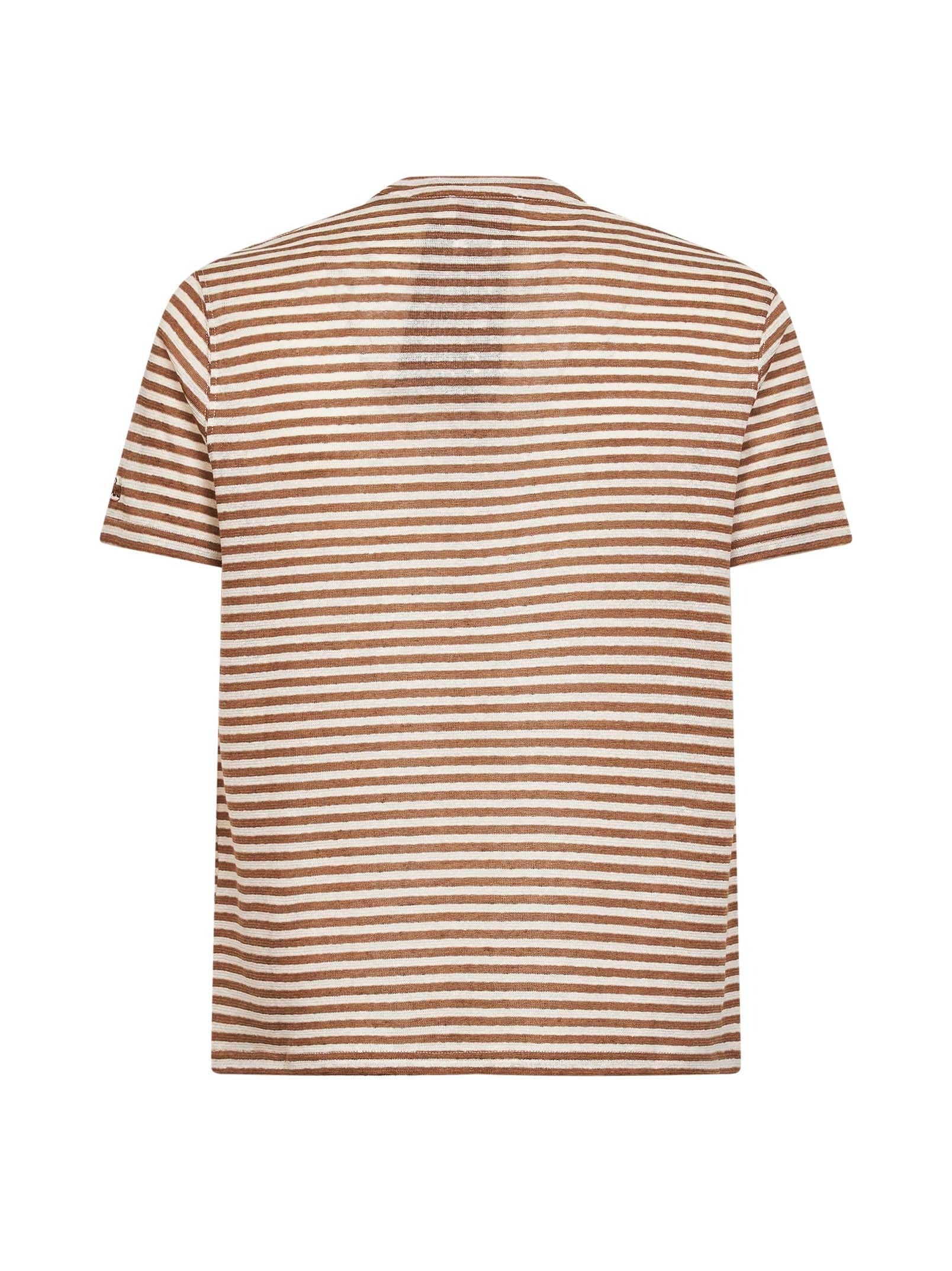 MC2 SAINT BARTH<BR/>T-shirt Dover in misto lino a righe marrone e panna con ricamo logo DOV0010 01240L MC2 SAINT BARTH 