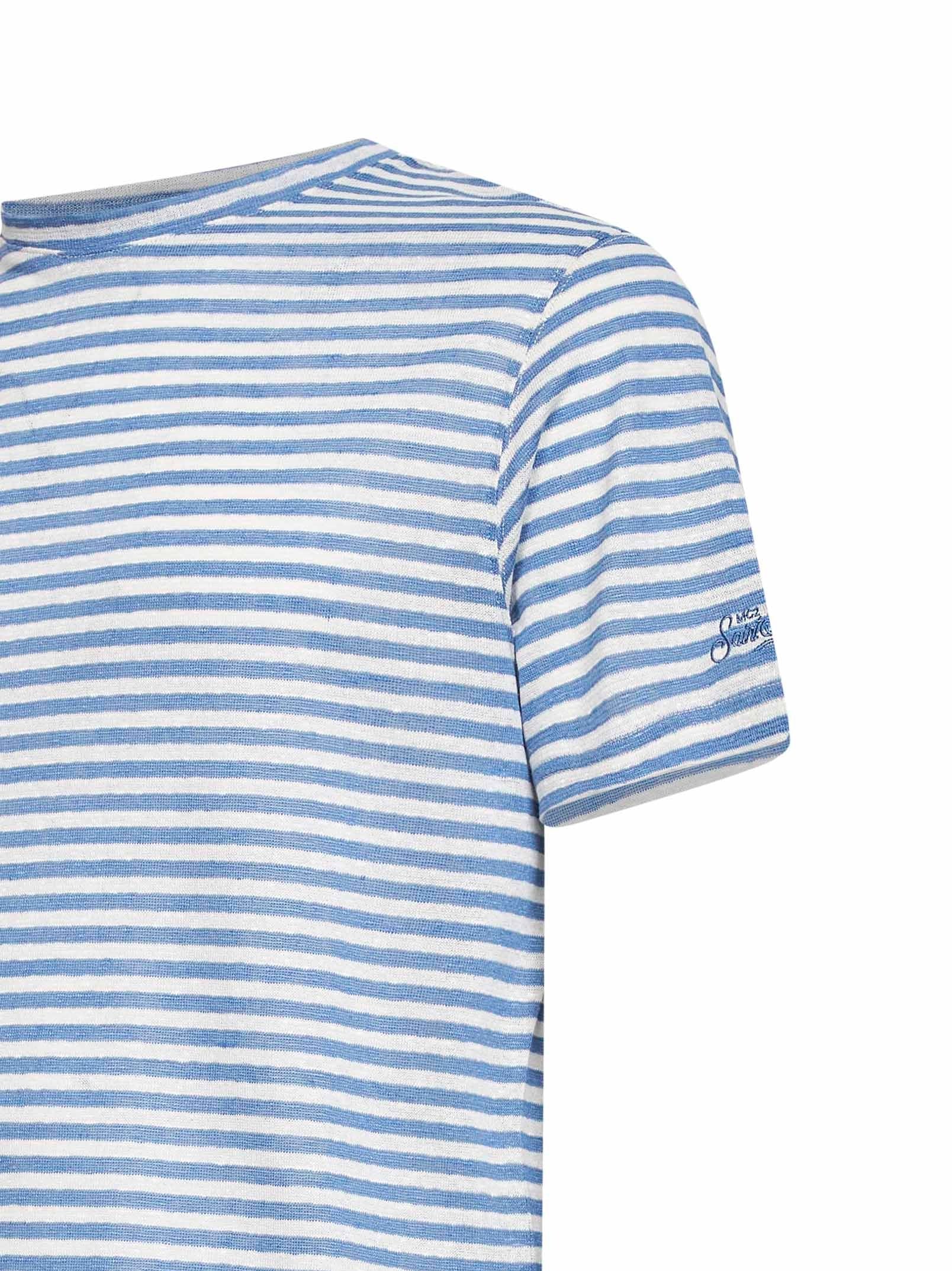 MC2 SAINT BARTH<BR/>T-shirt Dover in misto lino a righe azzurro e panna con ricamo logo DOV0010 01241L MC2 SAINT BARTH 