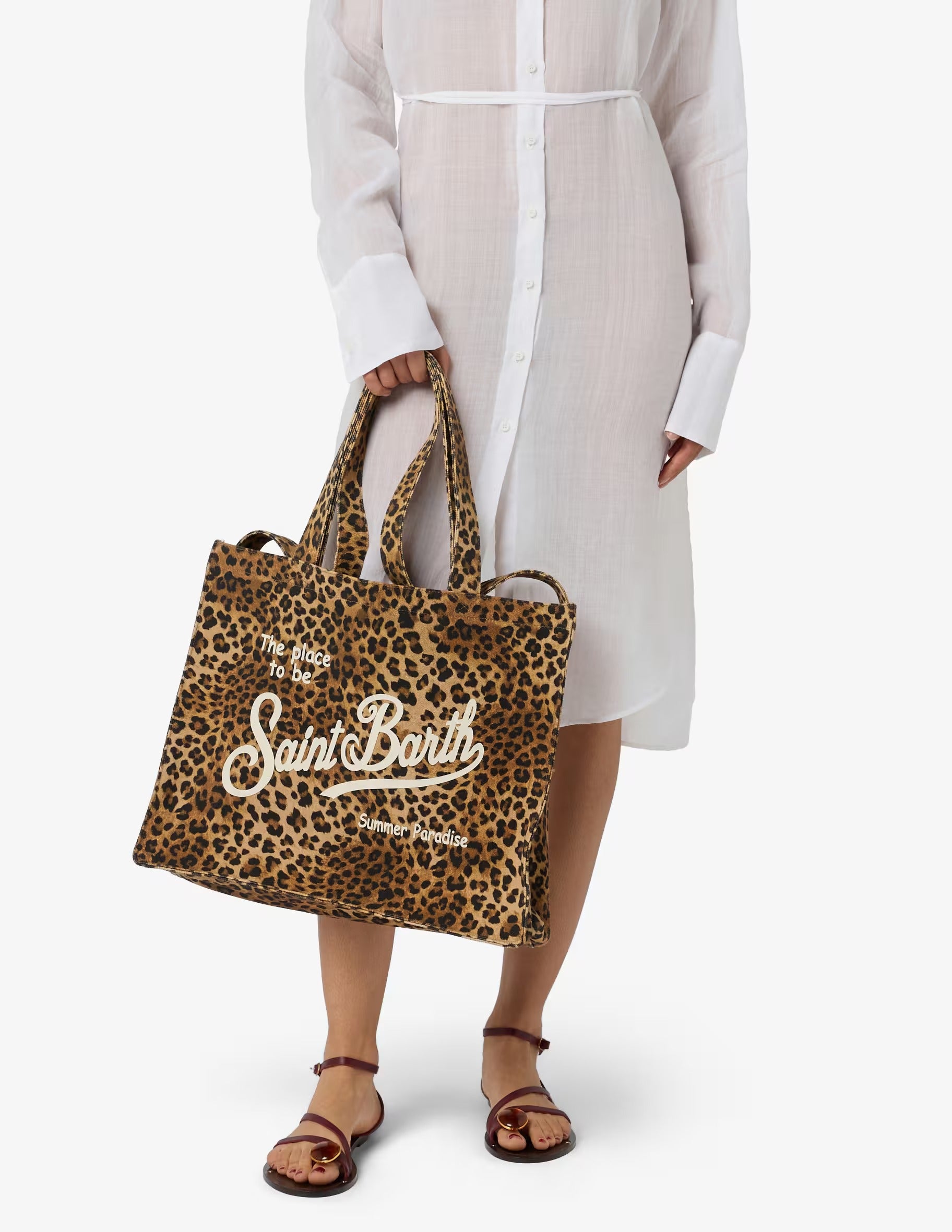 Borsa Essential in cotone animalier con logo Saint Barth EBAGN007 00653L MC2 SAINT BARTH 