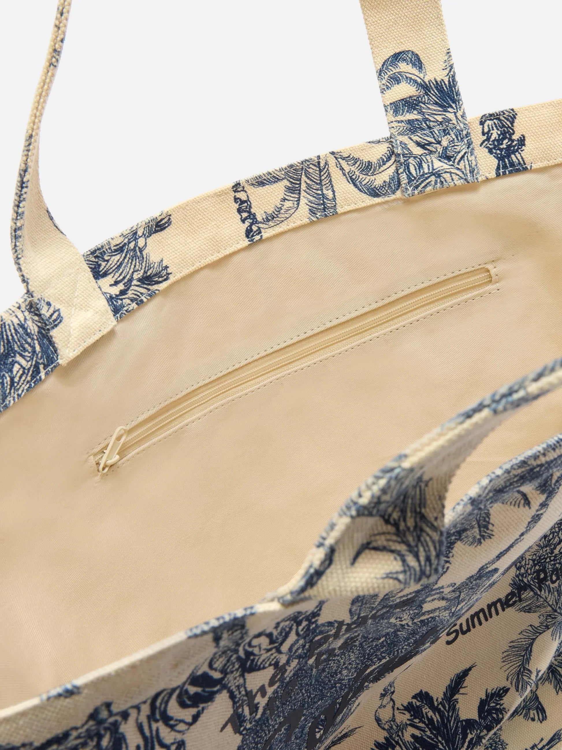 Borsa Essential in canvas con stampa toile de jouy blu e logo stampato EBAGN007 02156L MC2 SAINT BARTH 