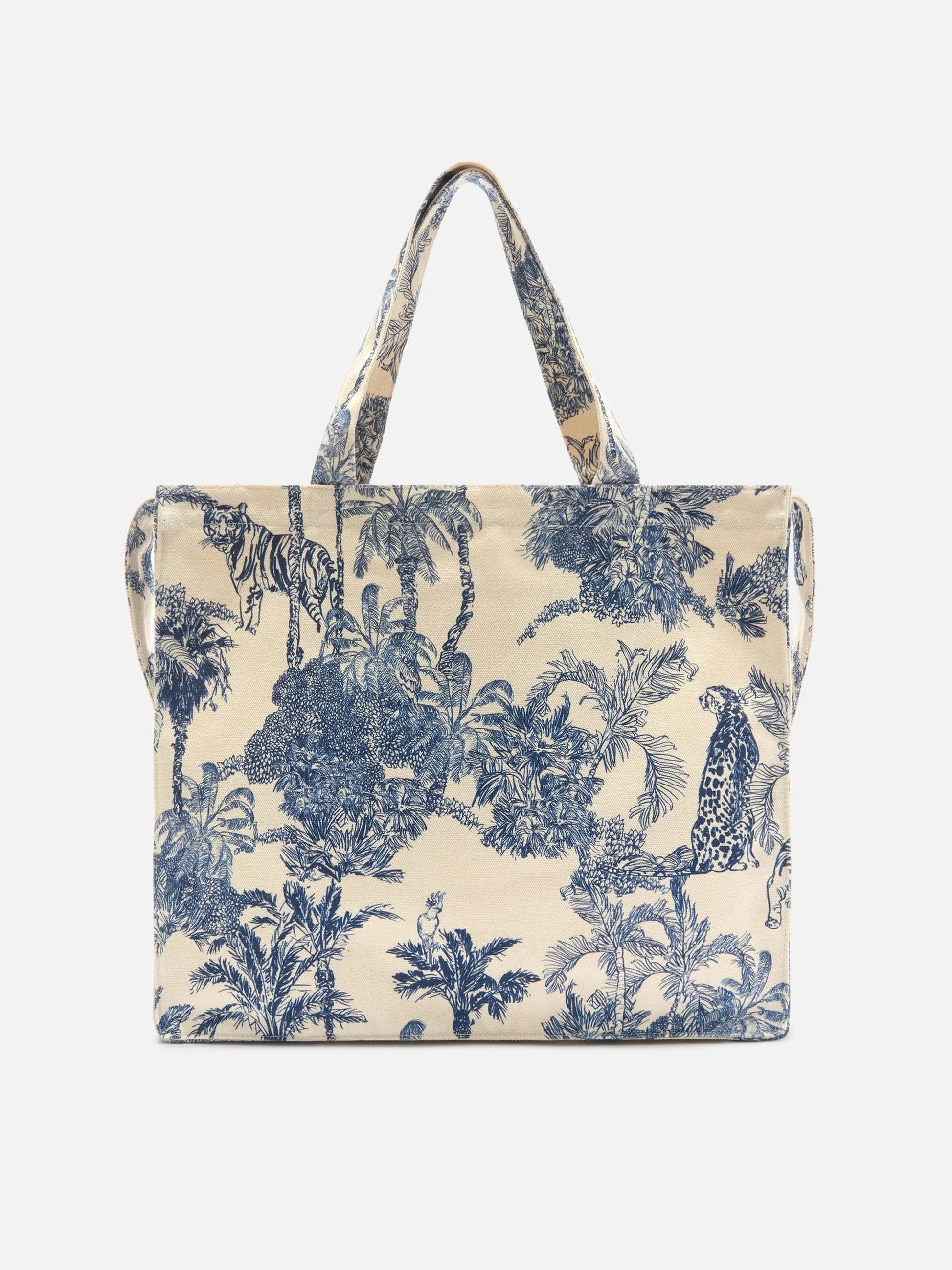Borsa Essential in canvas con stampa toile de jouy blu e logo stampato EBAGN007 02156L MC2 SAINT BARTH 