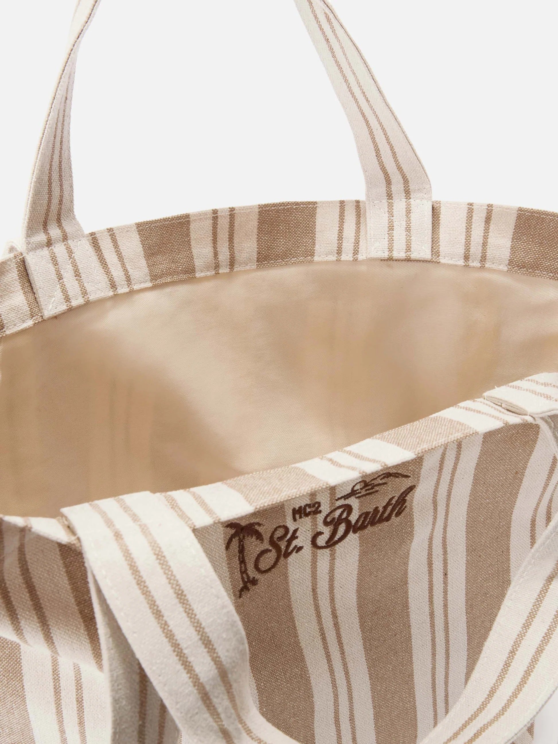 Borsa tote Essential Beach in cotone a righe beige e bianche EBEC001 01102L MC2 SAINT BARTH 