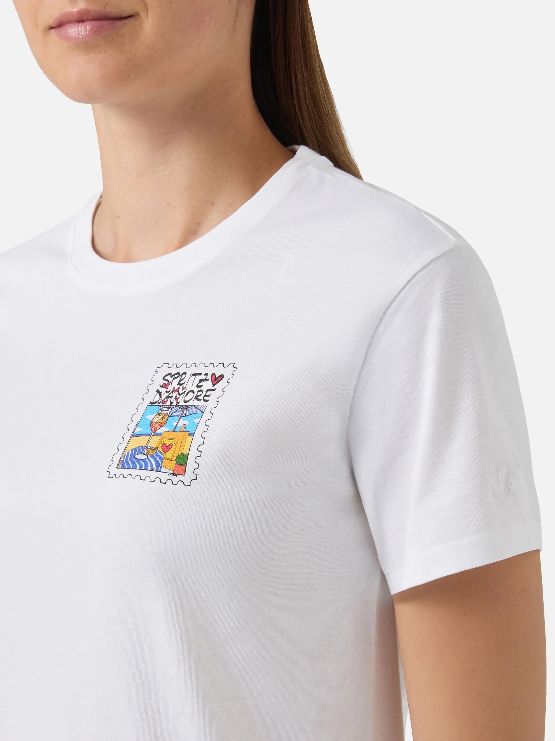 T-shirt bianca Emilie con stampa Spritzo d'Amore EMI0001 04507L MC2 SAINT BARTH 