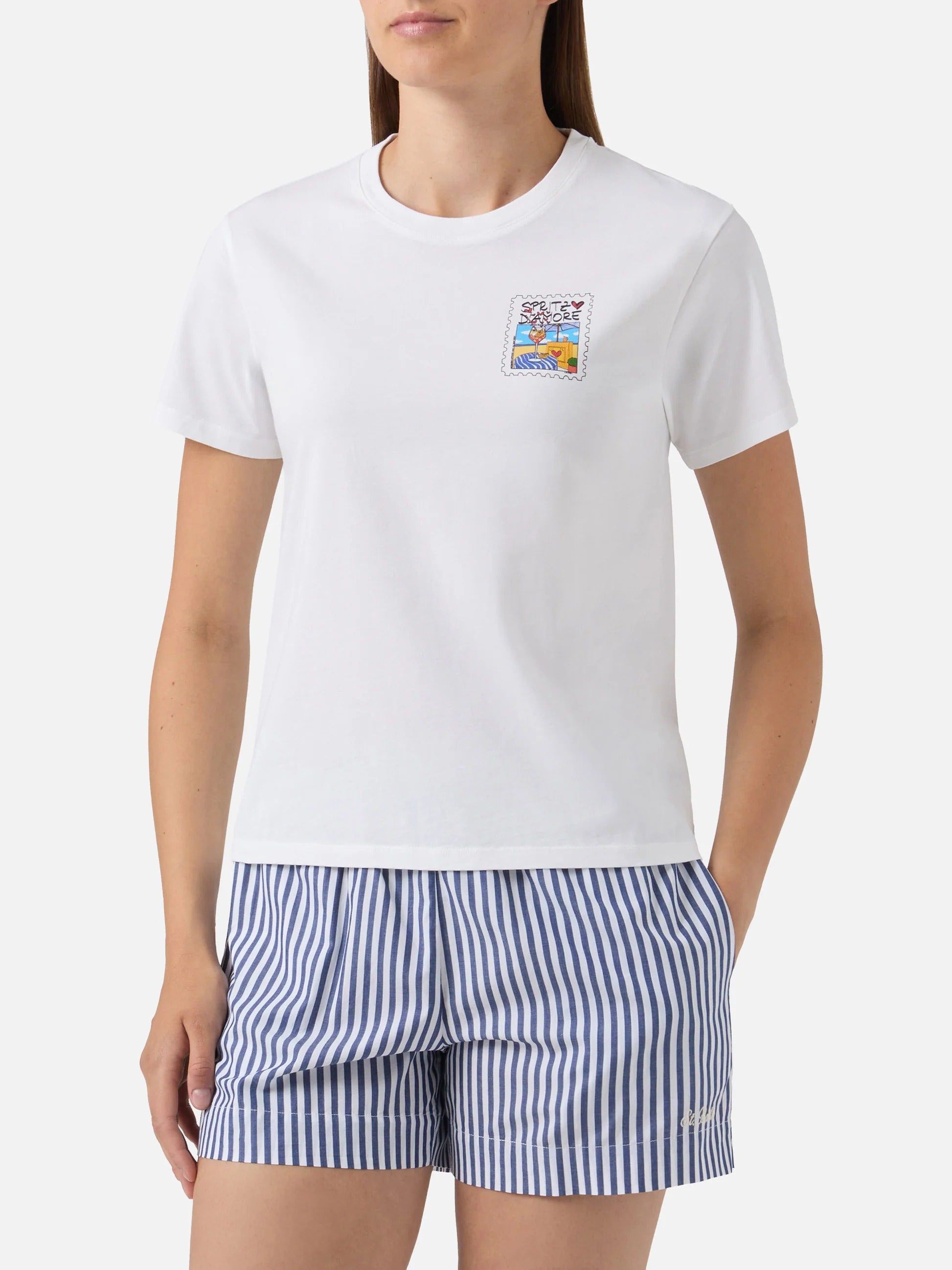T-shirt bianca Emilie con stampa Spritzo d'Amore EMI0001 04507L MC2 SAINT BARTH 
