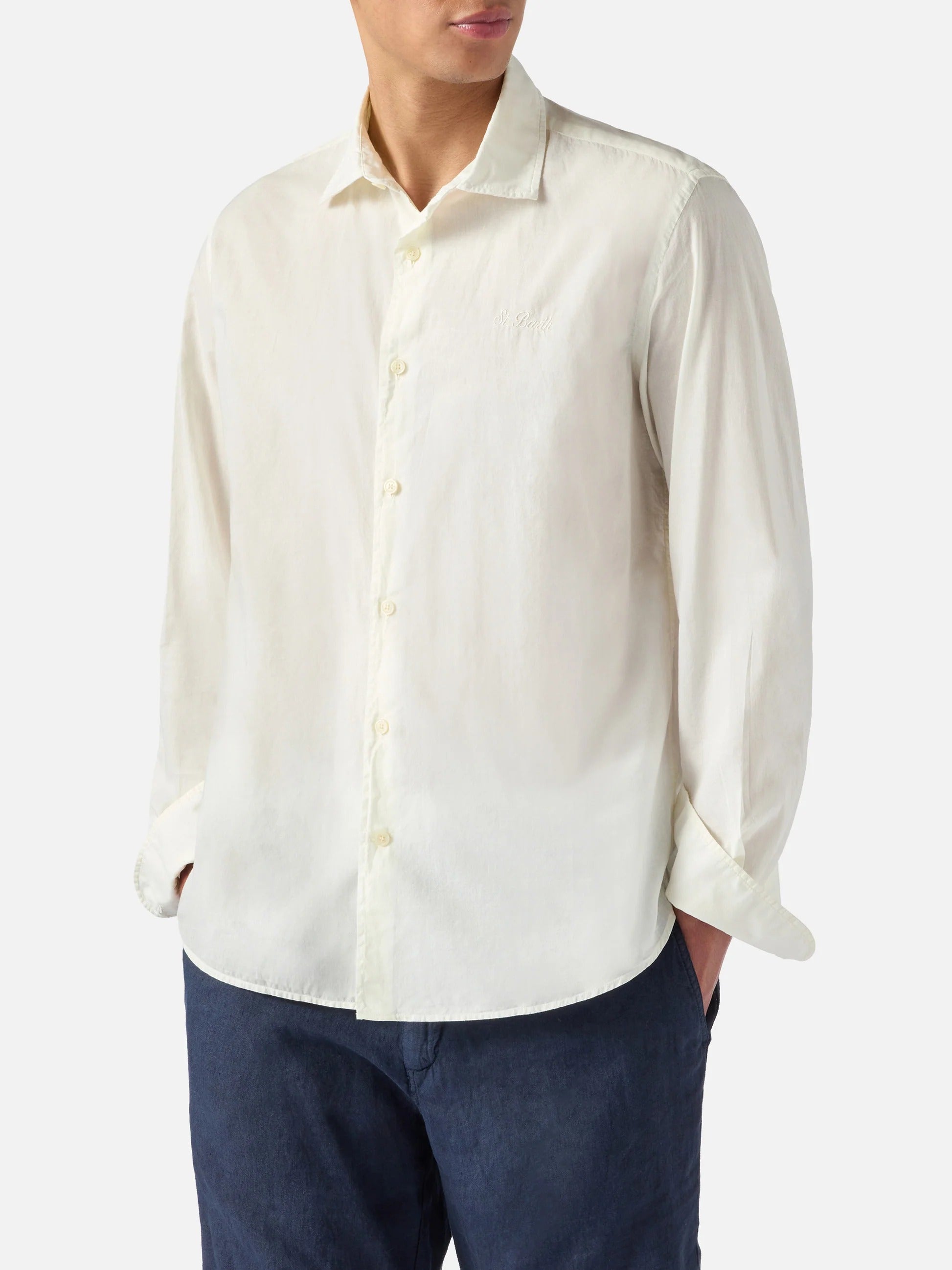 Camicia Chemise in cotone panna tinta unita LCM0001 00095L MC2 SAINT BARTH 