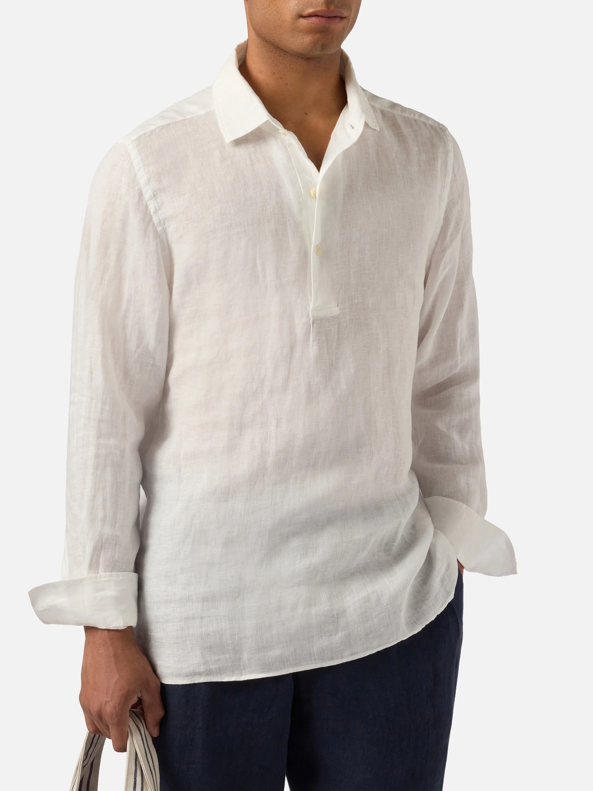 Polo Raphael a maniche lunghe in lino bianco RPA000101457L RPA0001 01457L MC2 SAINT BARTH 