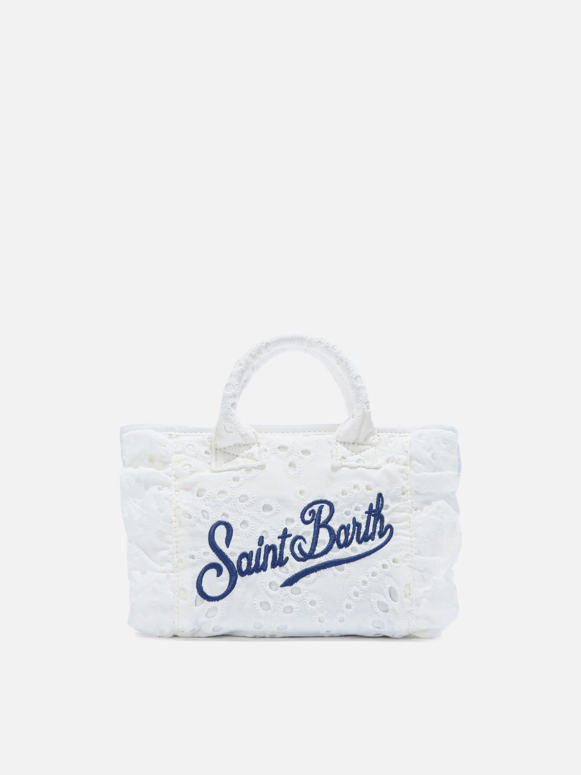 Borsa Vanity mini volant in cotone sangallo bianca VAMI018 00434L MC2 SAINT BARTH 