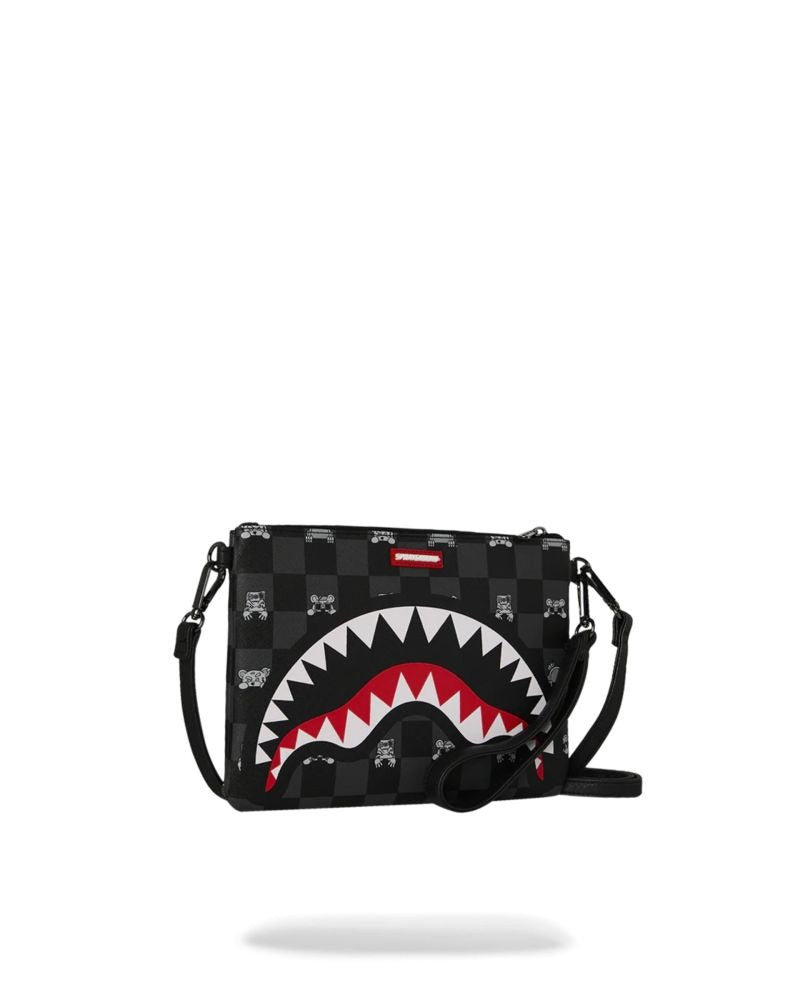 SPRAYGROUND Pochette Nera GRAY PEEKING CHARACTER CHECK CROSSOVER CLUTCH 910B8915NSZ V.UNICA SPRAYGROUND 