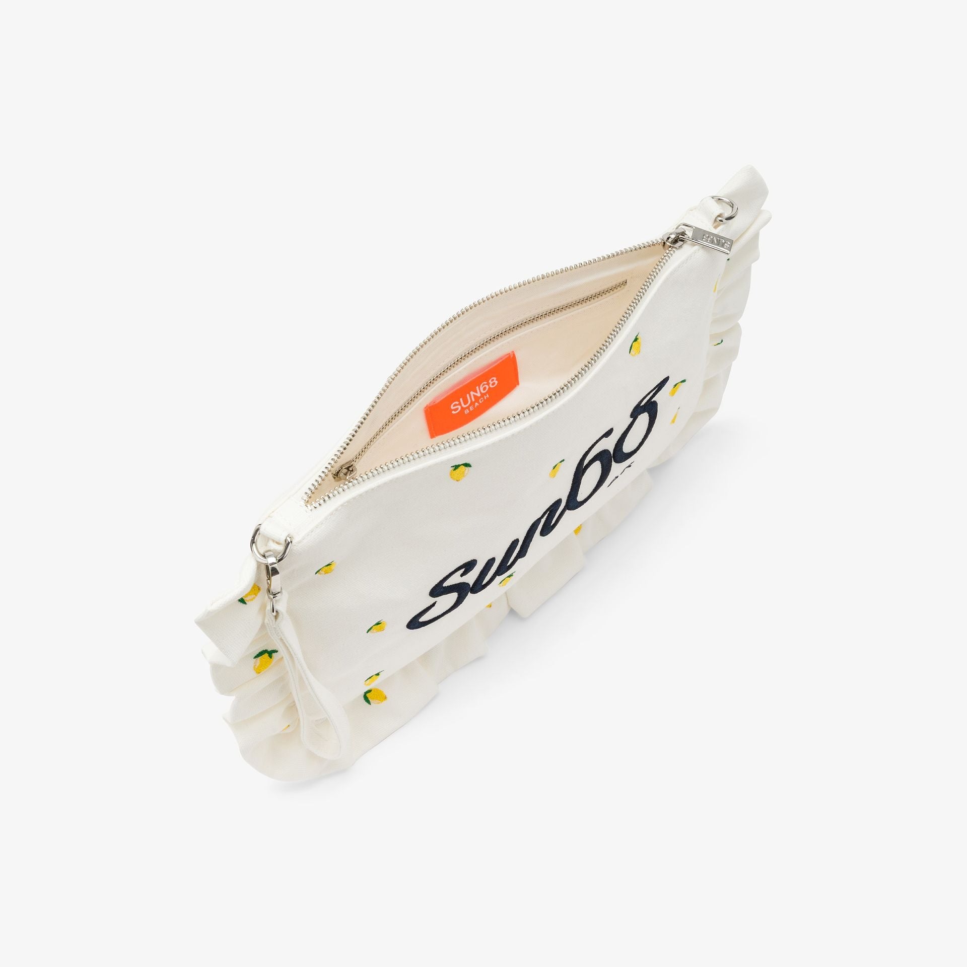Pochette in tela di cotone con ricami bianco panna/blu navy W36224 3107 SUN 68 