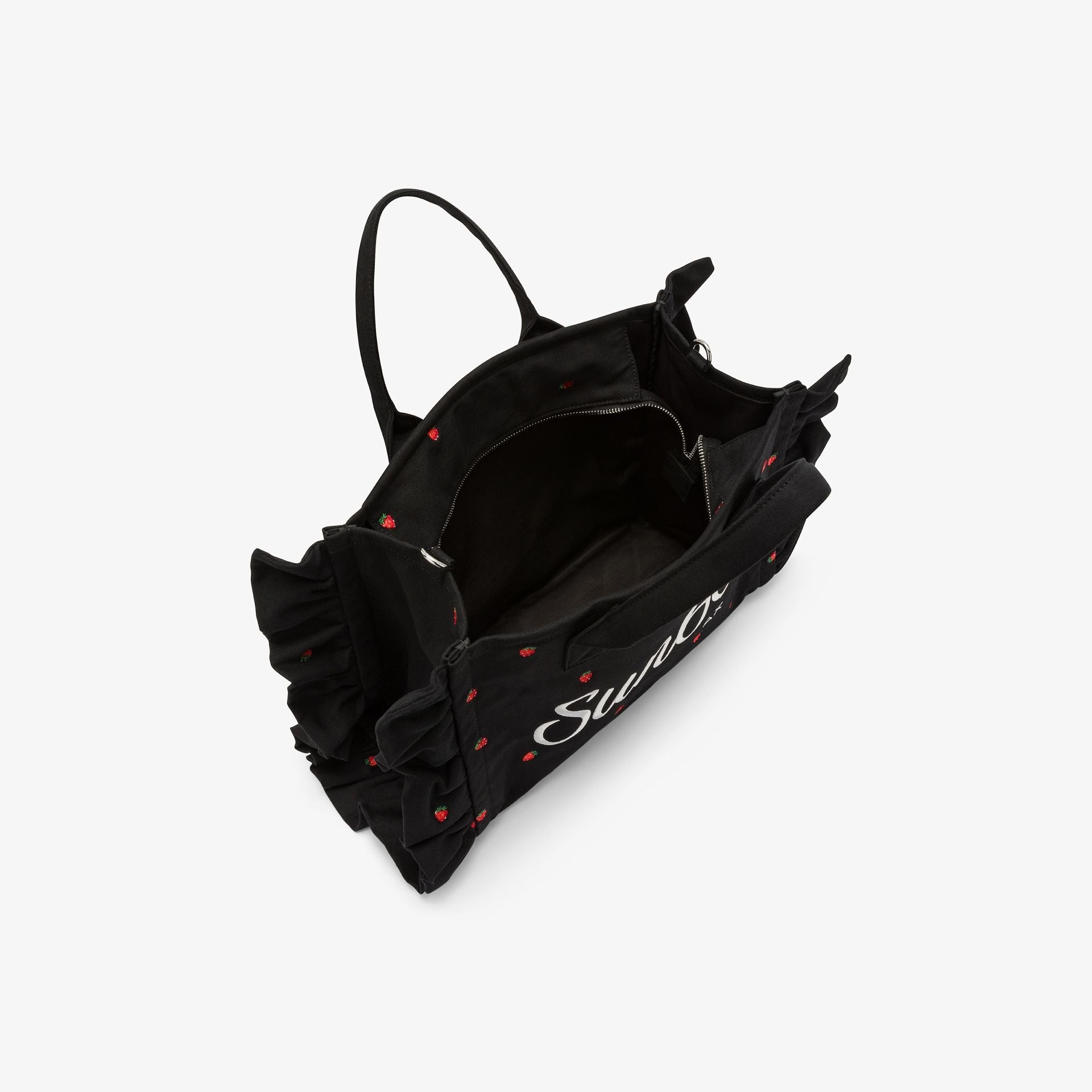 Shopping bag Cali in tela di cotone con ricami nero/bianco panna W36225 1131 SUN 68 