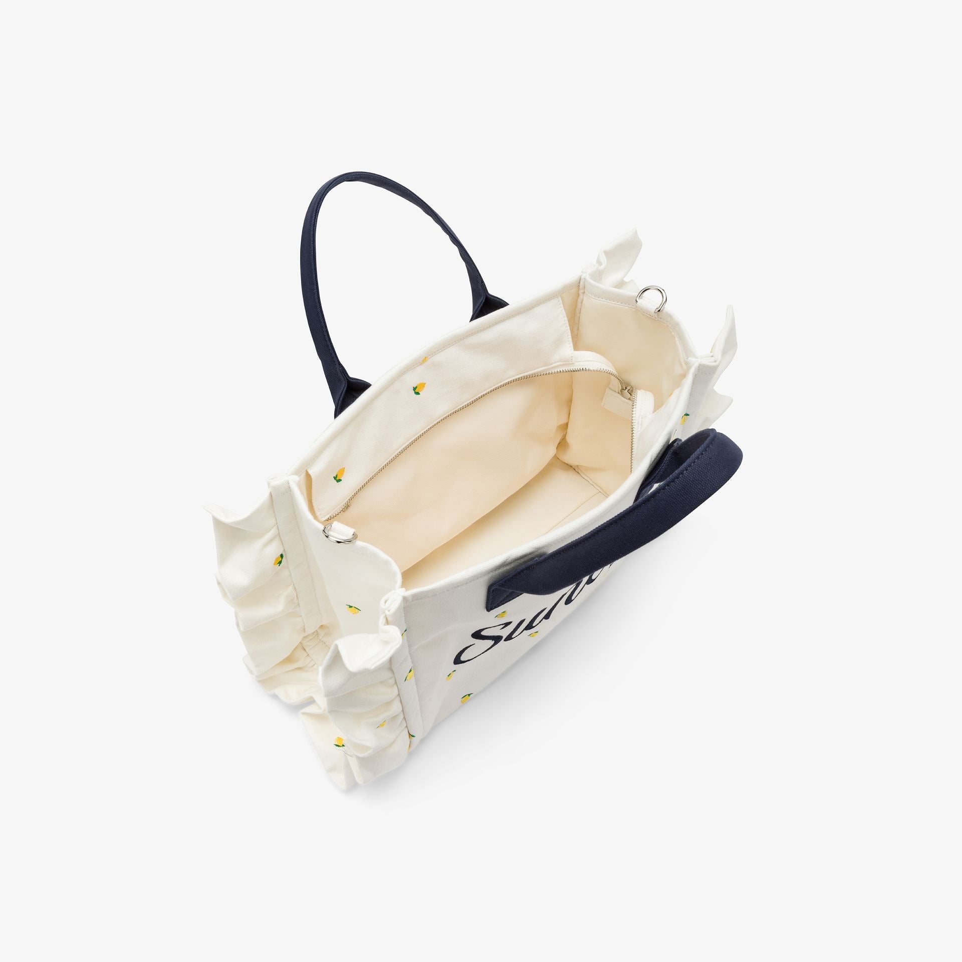 Shopping bag Cali in tela di cotone con ricami bianco panna/blu navy W36225 3107 SUN 68 