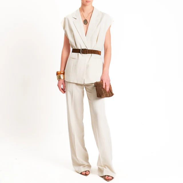 Vicolo-Pantalone wide leg misto lino - beige TAB1624 BEIGE VICOLO 