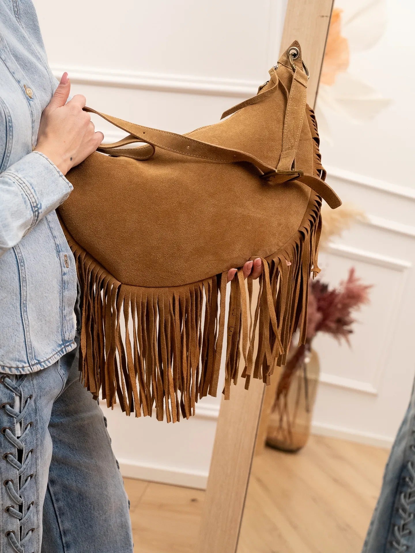 Vicolo<BR/>Borsa maxi in crosta camel con frange KAKI- Vicolo XAB0062 07 VICOLO 