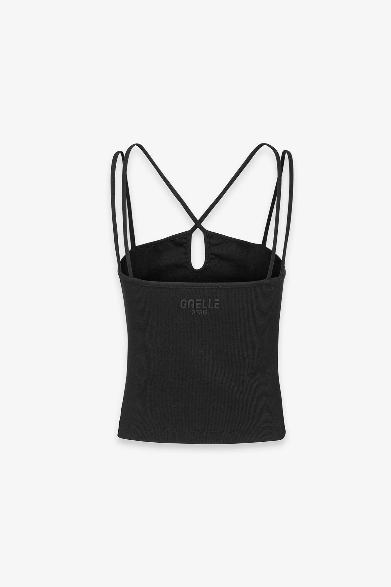 Canotta In Costina Con Spalline Sottili Con Applicazione  Nero - Gaëlle Paris GAABW09305-PTTA0006 NERO GAELLE 