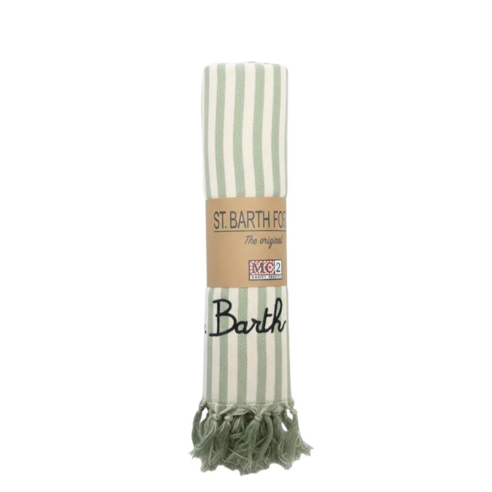 Mc2 Saint Barth Telo Mare Fouta In Cotone A Righe Verdi FOUL002/07682L FOUL002 07682L MC2 SAINT BARTH 