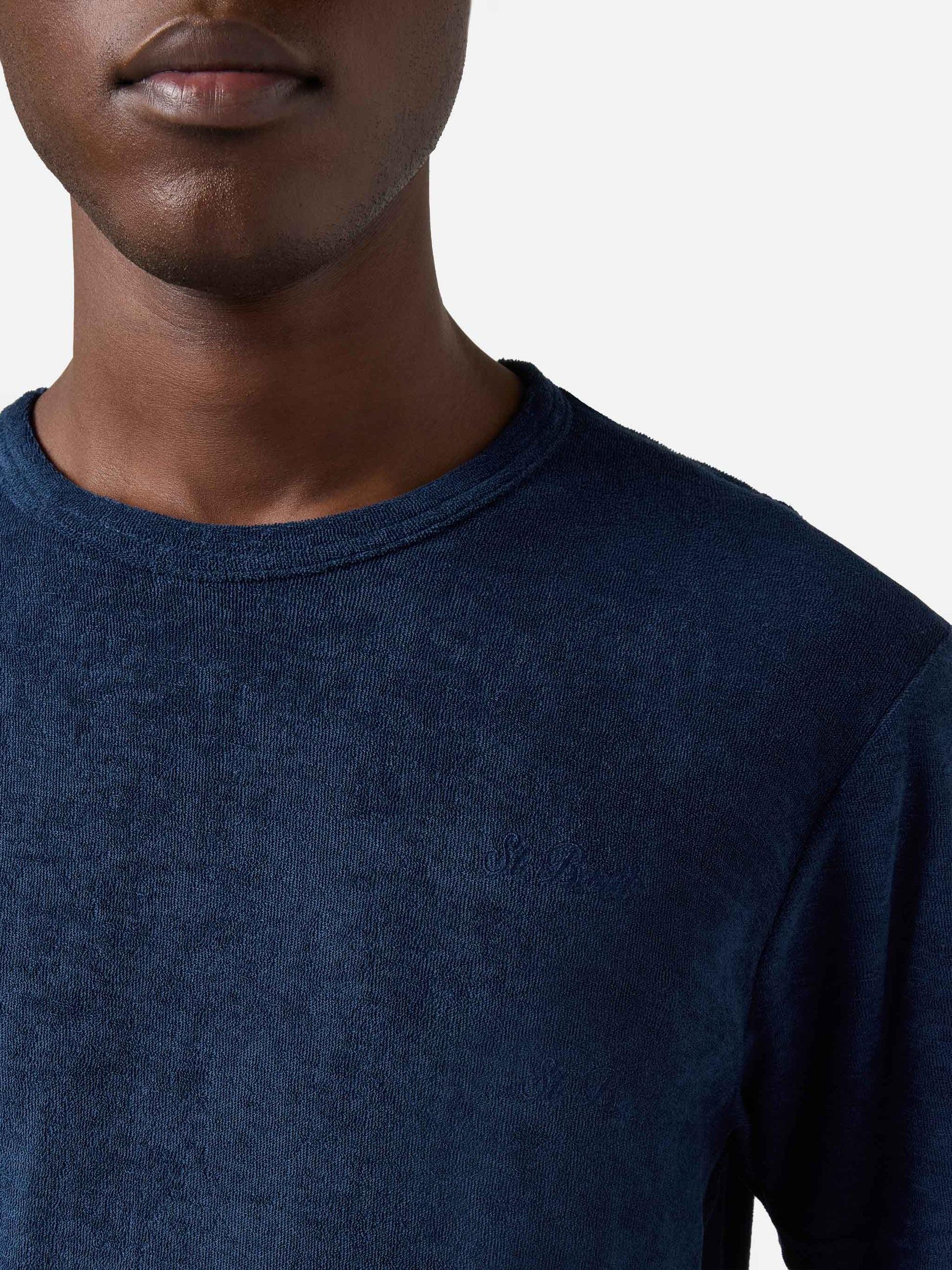 T-shirt Gary in cotone effetto spugna blu con ricamo logo GAR0002 00145L MC2 SAINT BARTH 
