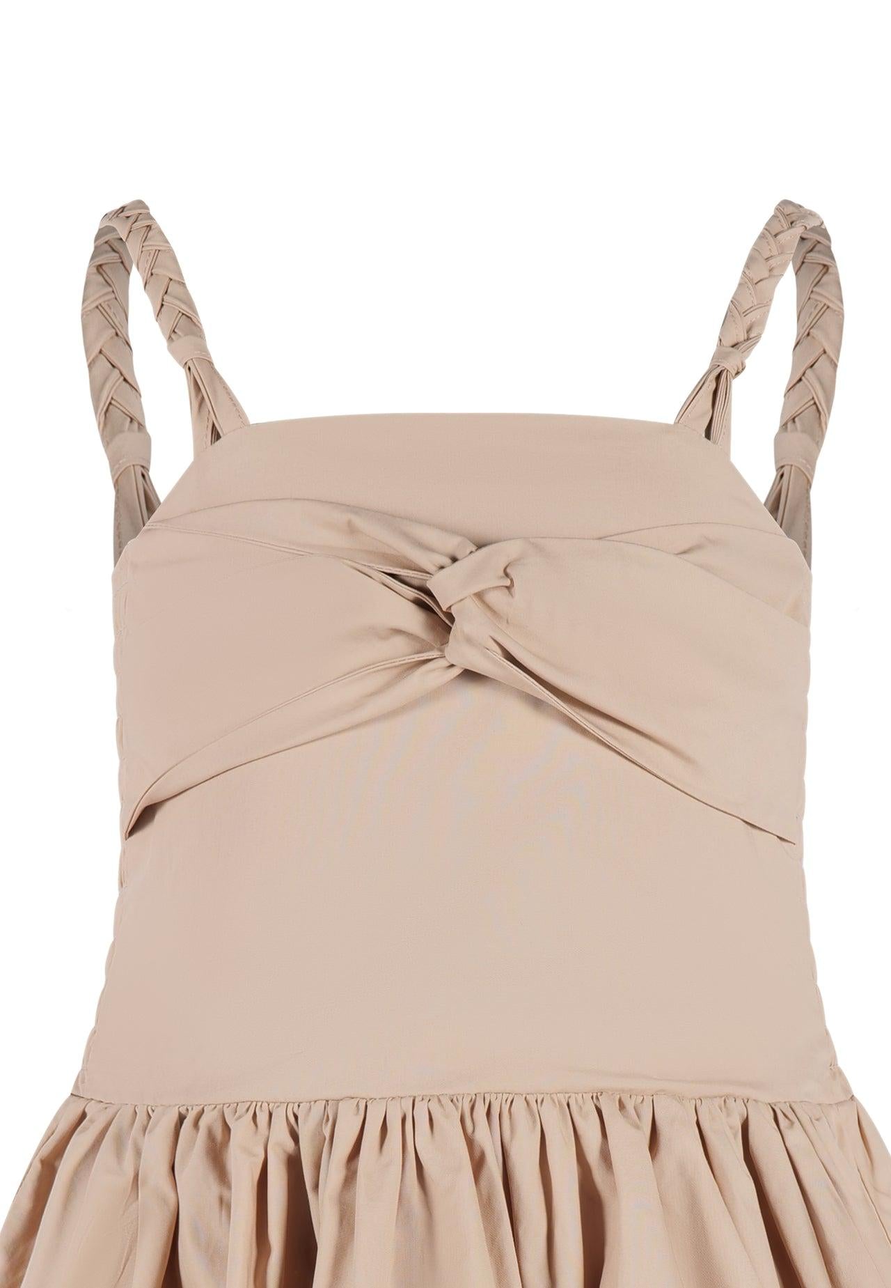 Vestito FunFun Beige  in Cotone con Bretelle Intrecciate
