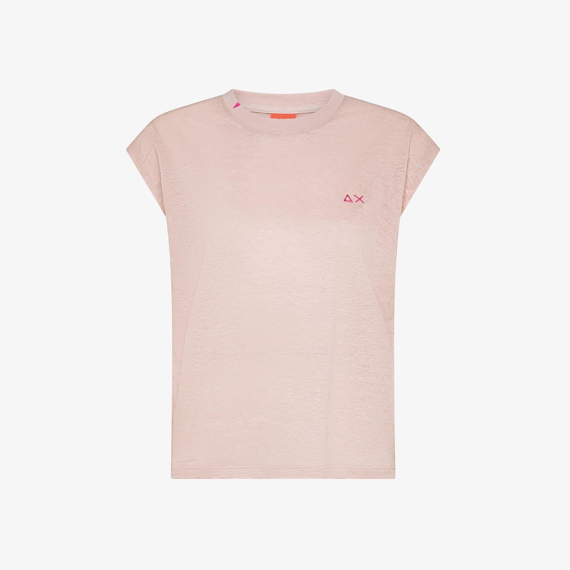 T-shirt in jersey di lino rosa porcellana T36247 39 SUN 68 