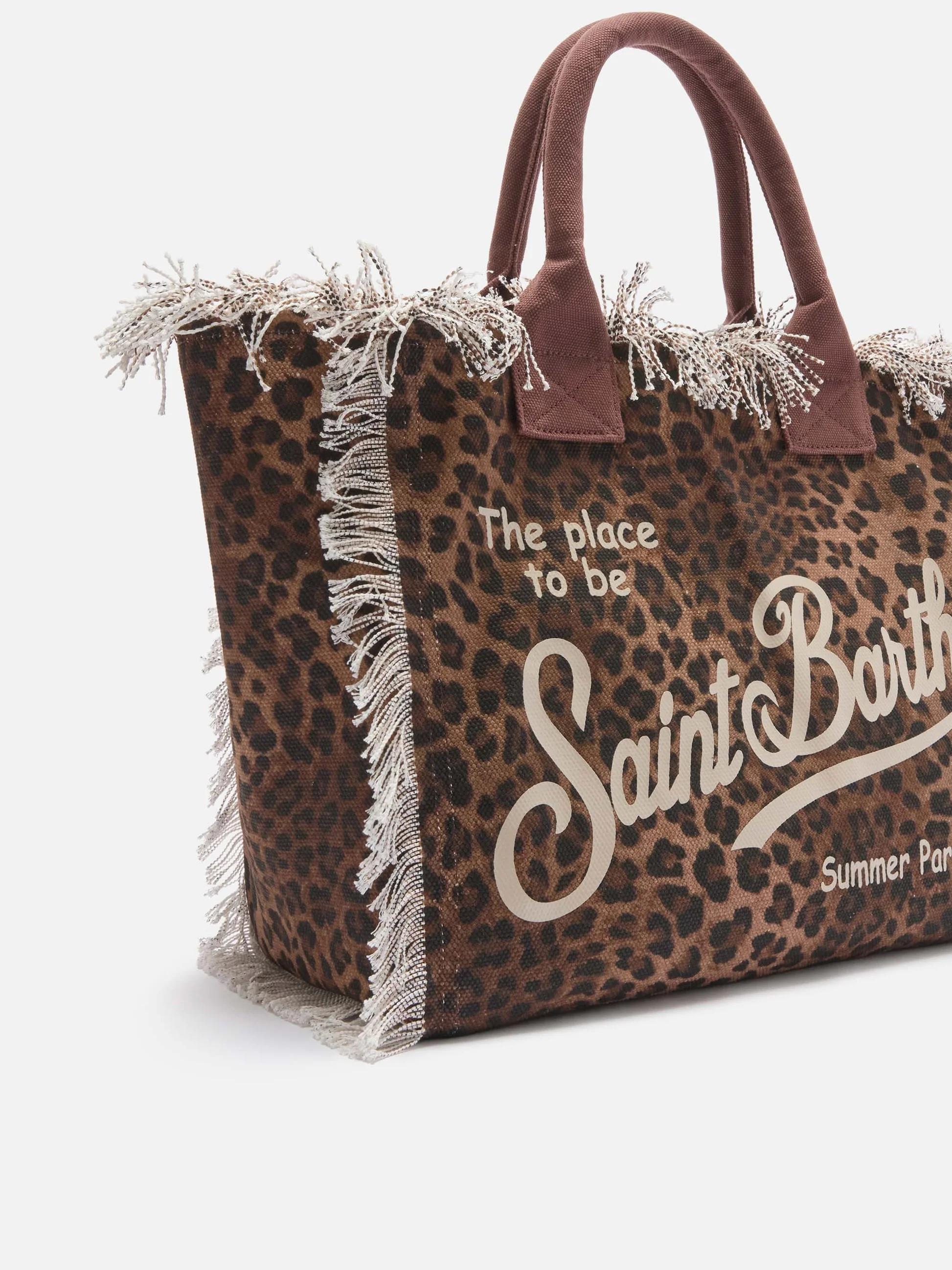 Borsa Vanity regular leopardata in canvas con frange VANI001 00190L MC2 SAINT BARTH 
