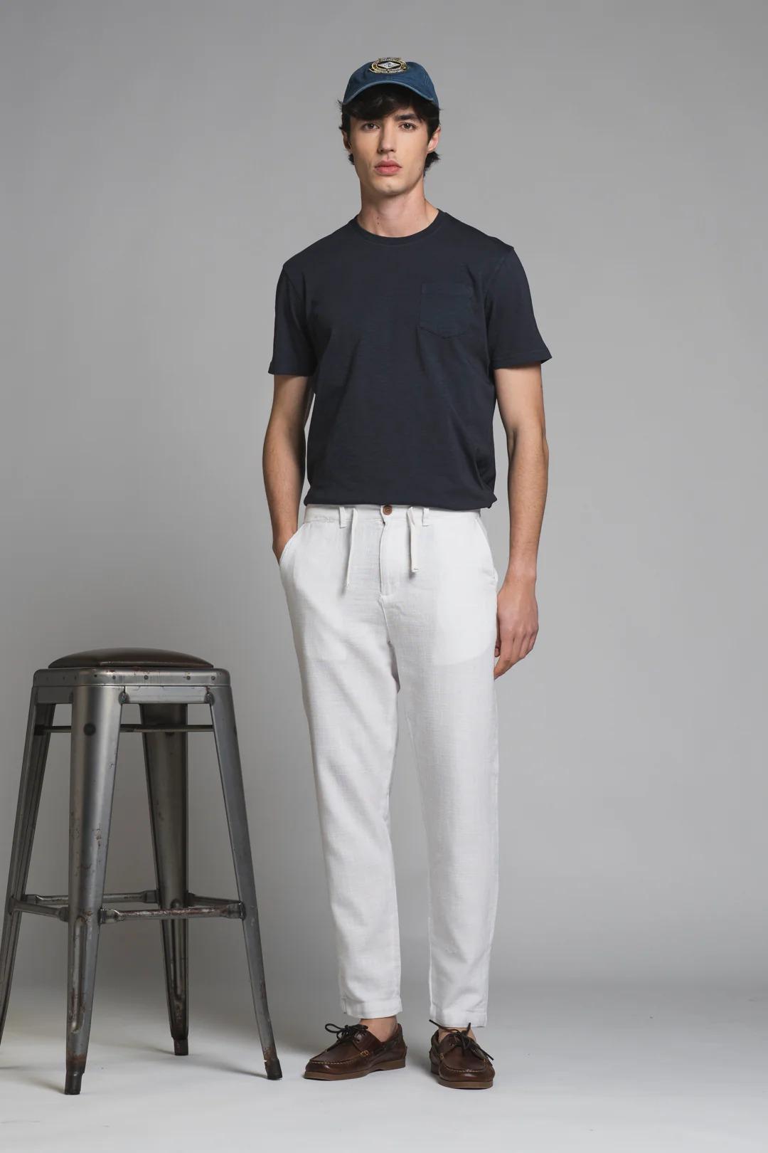 MILES CHINO LONG IN COTTON DOBBY WHITE IM26SSPM-MILES-DOB C24 IMPURE 