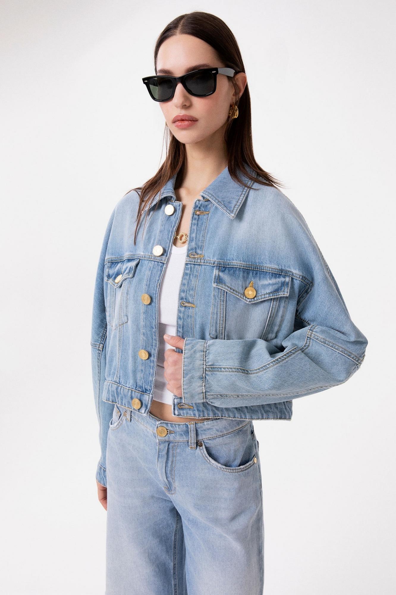 Giubbotto Trucker Crop In Denim  Blu - Gaëlle Paris GAABW09542-MTFI0002 BL01 GAELLE 