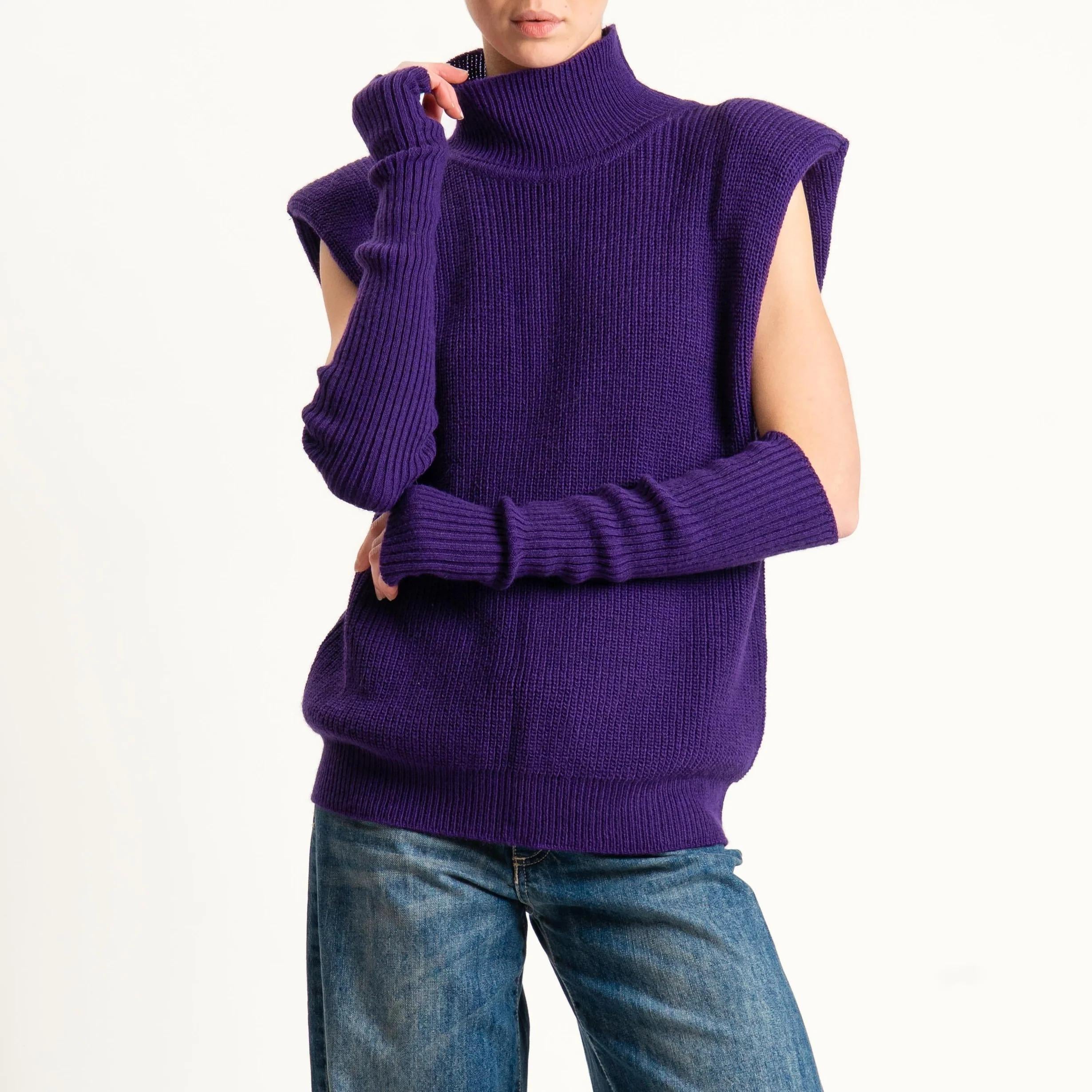 Vicolo-Maglia smanicata misto alpaca con manicotti - viola 77332F VIOLA VICOLO 