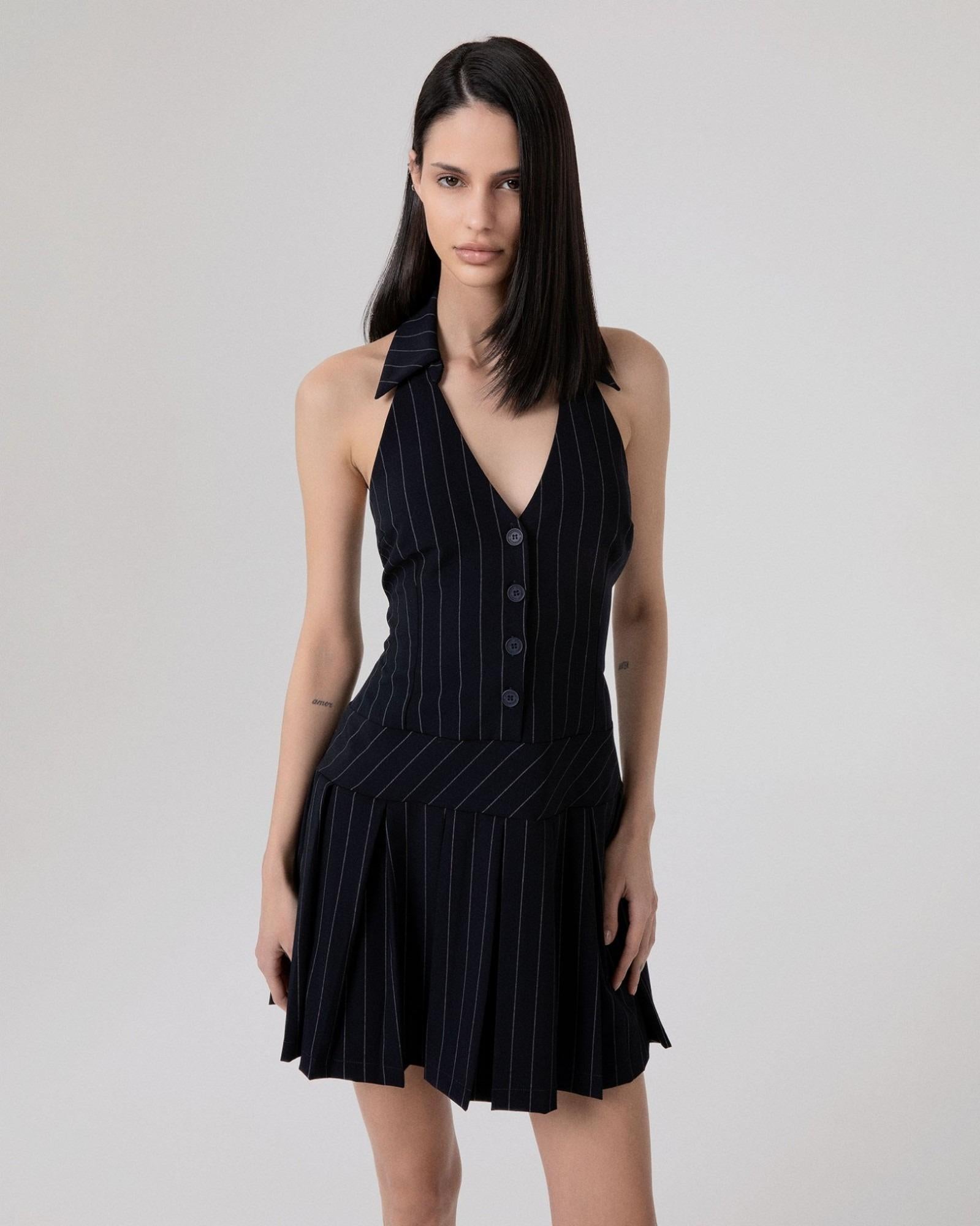 Abito Corto Gessato Con Colletto A Polo  Blu HINNOMINATE HMABW02575-TMTS0266 BL01 HINNOMINATE 
