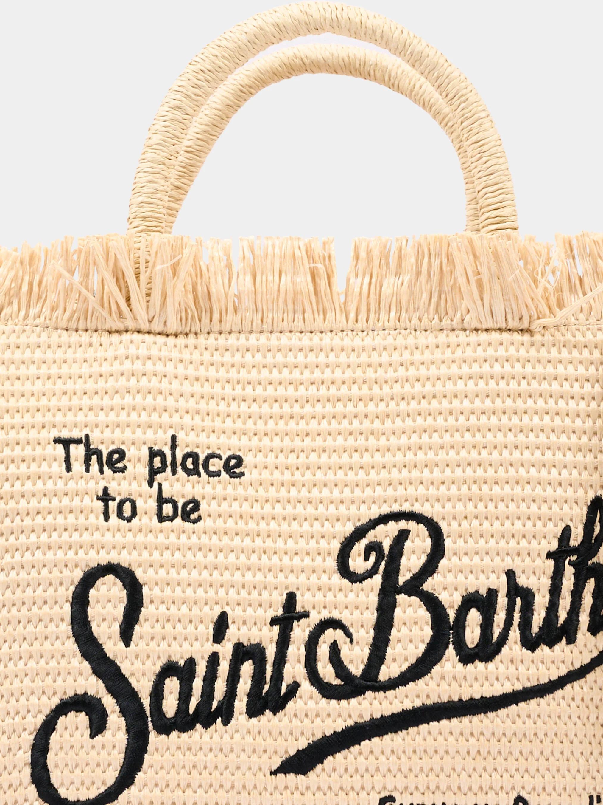 Borsa Colette effetto paglia con logo ricamato nero COL0017 00421L MC2 SAINT BARTH 