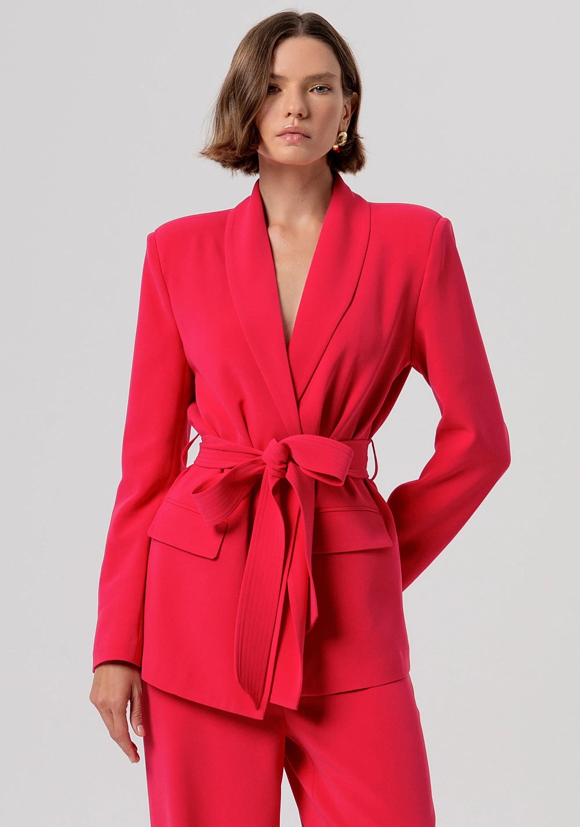 Blazer con Scollo a V e Dettagli a Volant cherry FR26SJ3002W83001 101 FRACOMINA 