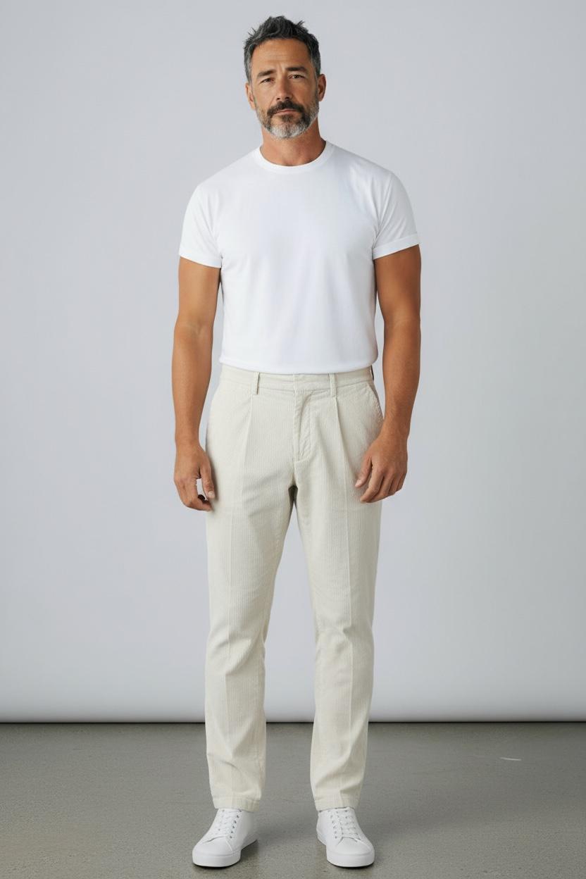 Michael Coal pantalone coulisse mc-denny/2741 velluto millerighe con pence panna MCDEN2741F25 009 MICHAEL COAL 