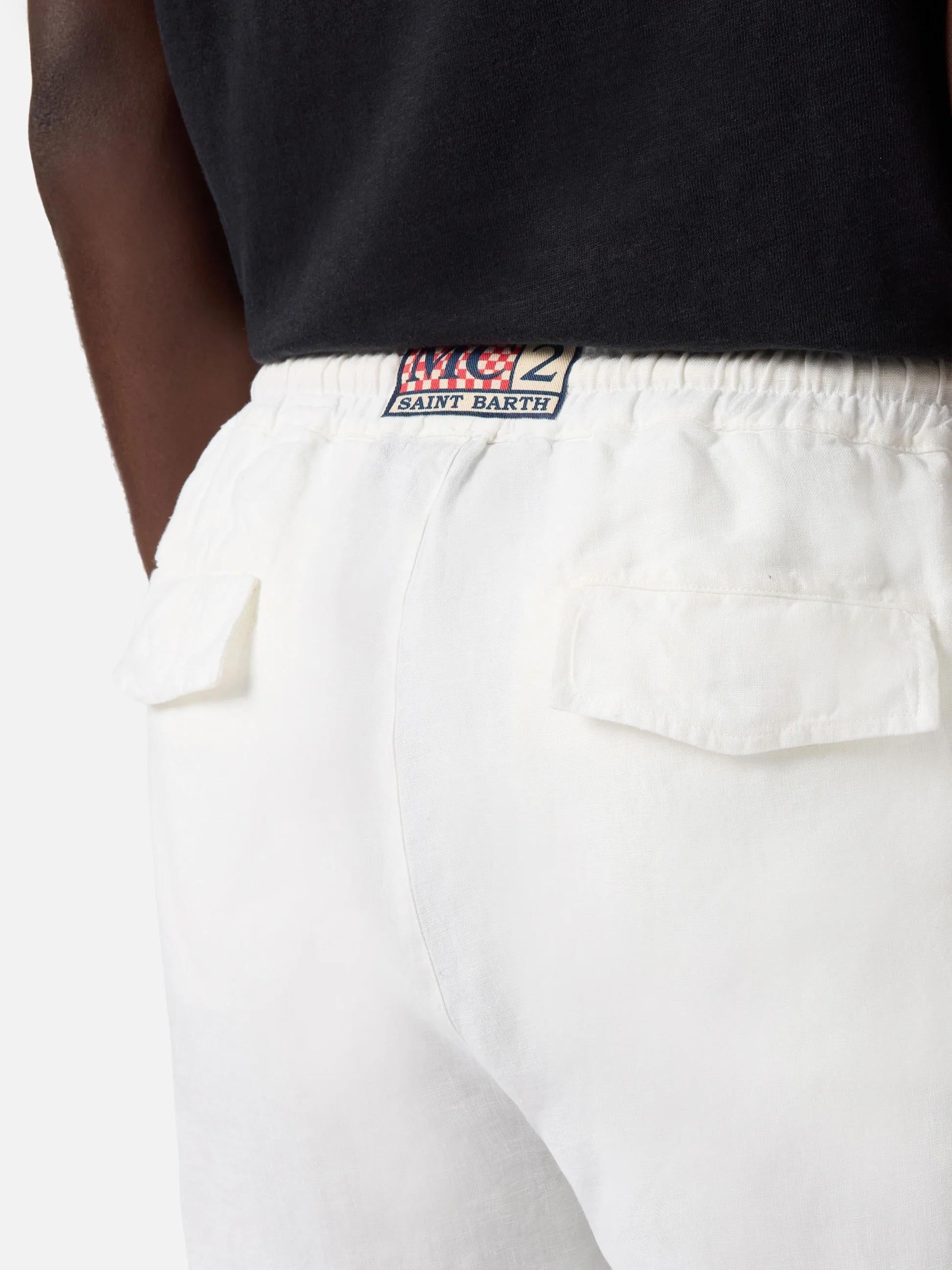 Pantalone Calais lungo bianco in puro lino CAA0001 01457L MC2 SAINT BARTH 