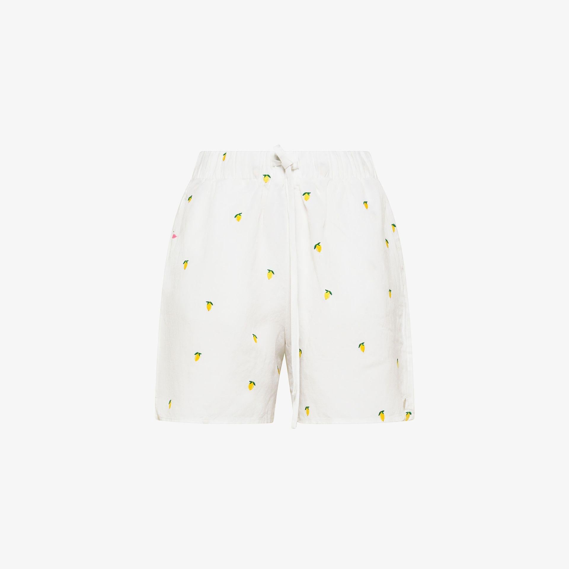 Shorts in misto cotone con ricami bianco panna/giallo limone S36252 3132 SUN 68 