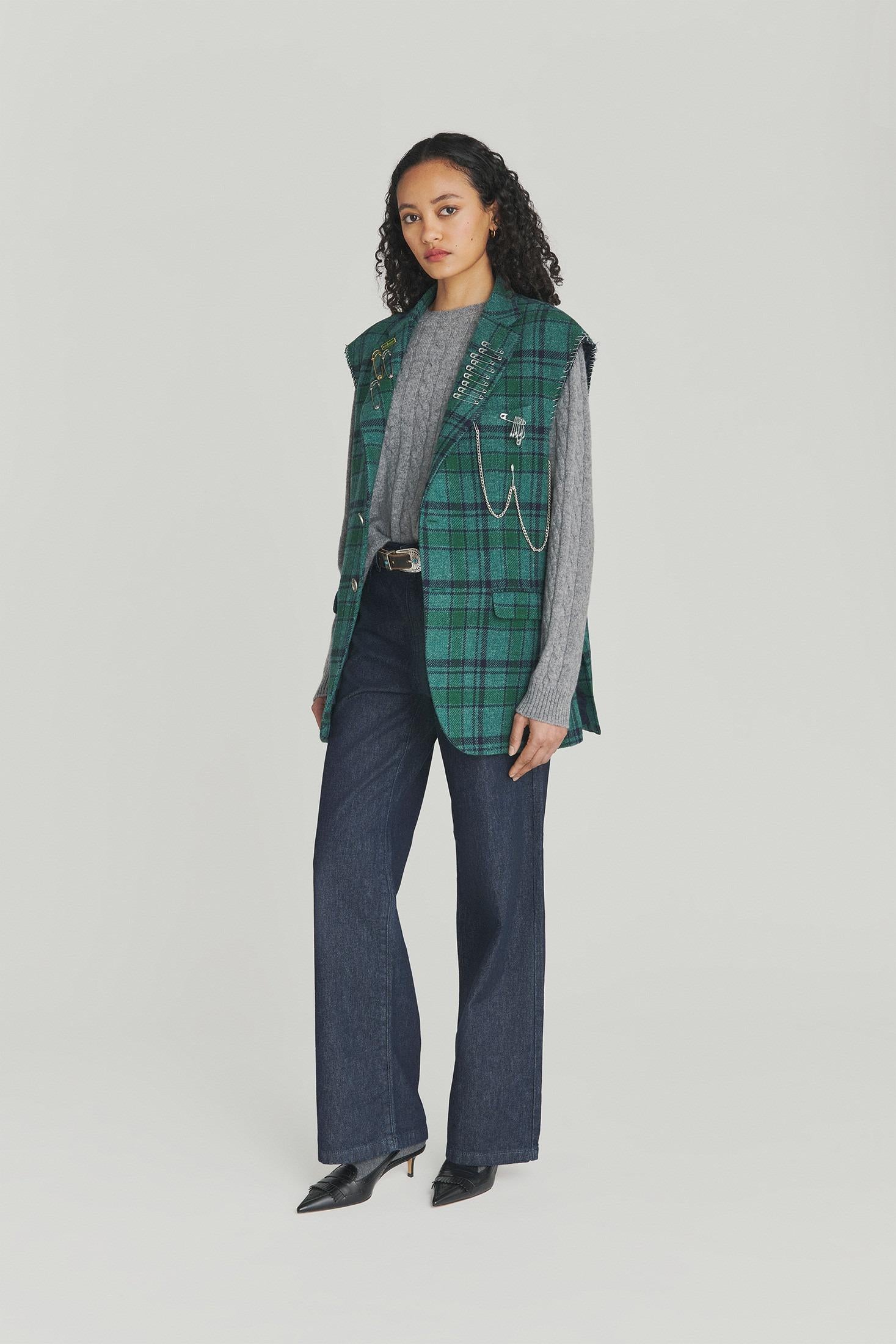 GILET IN LANA A QUADRI CON PINS RND90214CQ15XXXX C0611 ROY ROGER'S 
